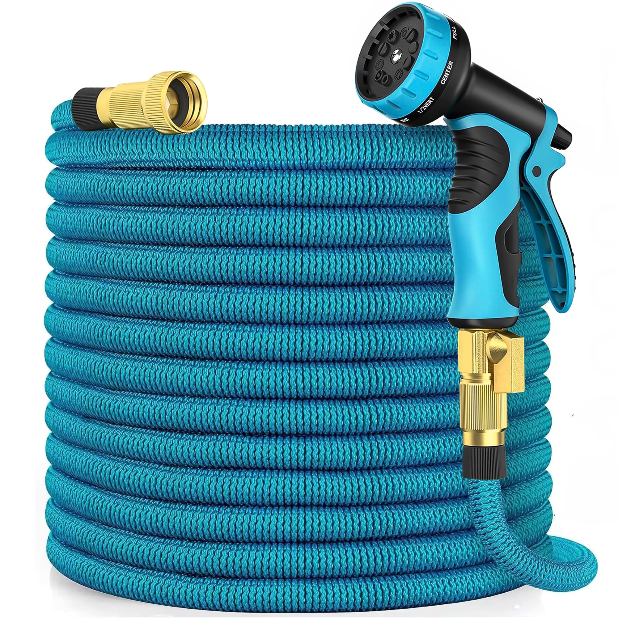 100FT Expandable Garden Hose with 10-Function Spray Nozzle - Lightweight & Durable 40-Layer Nano Rubber Hose - Flexible Retractable Water Hose for Lawn, Yard, Car Washing & Outdoor Cleaning (Blue)