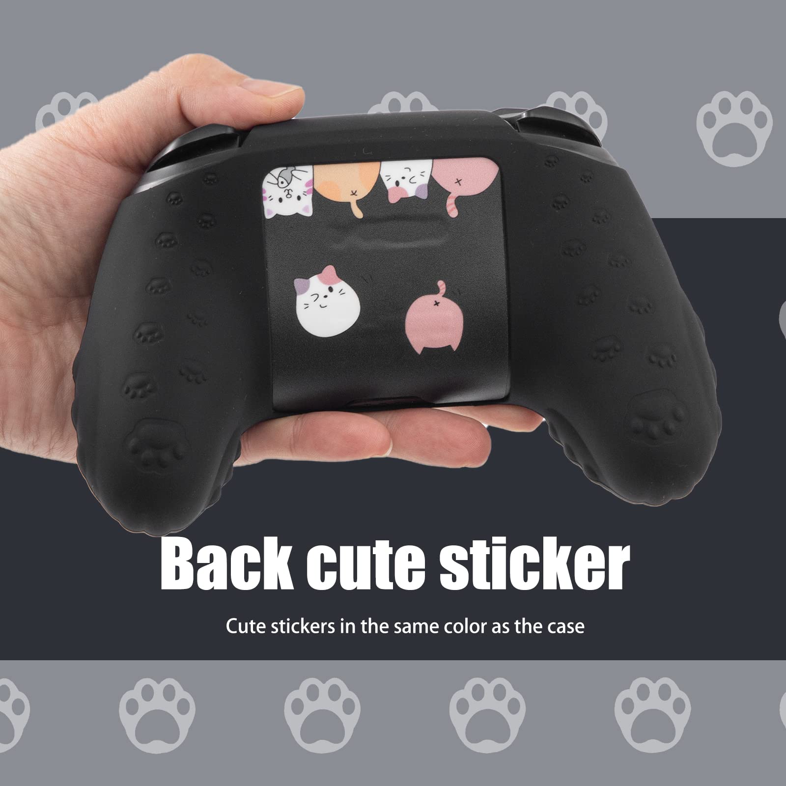 Cute Cat Paw Switch Pro Controller Skin with Thumb Grip Caps & Stickers - Black | Protective Cover for Nintendo Switch Pro Controller | Perfect for Gaming, Collectors & Gift Giving