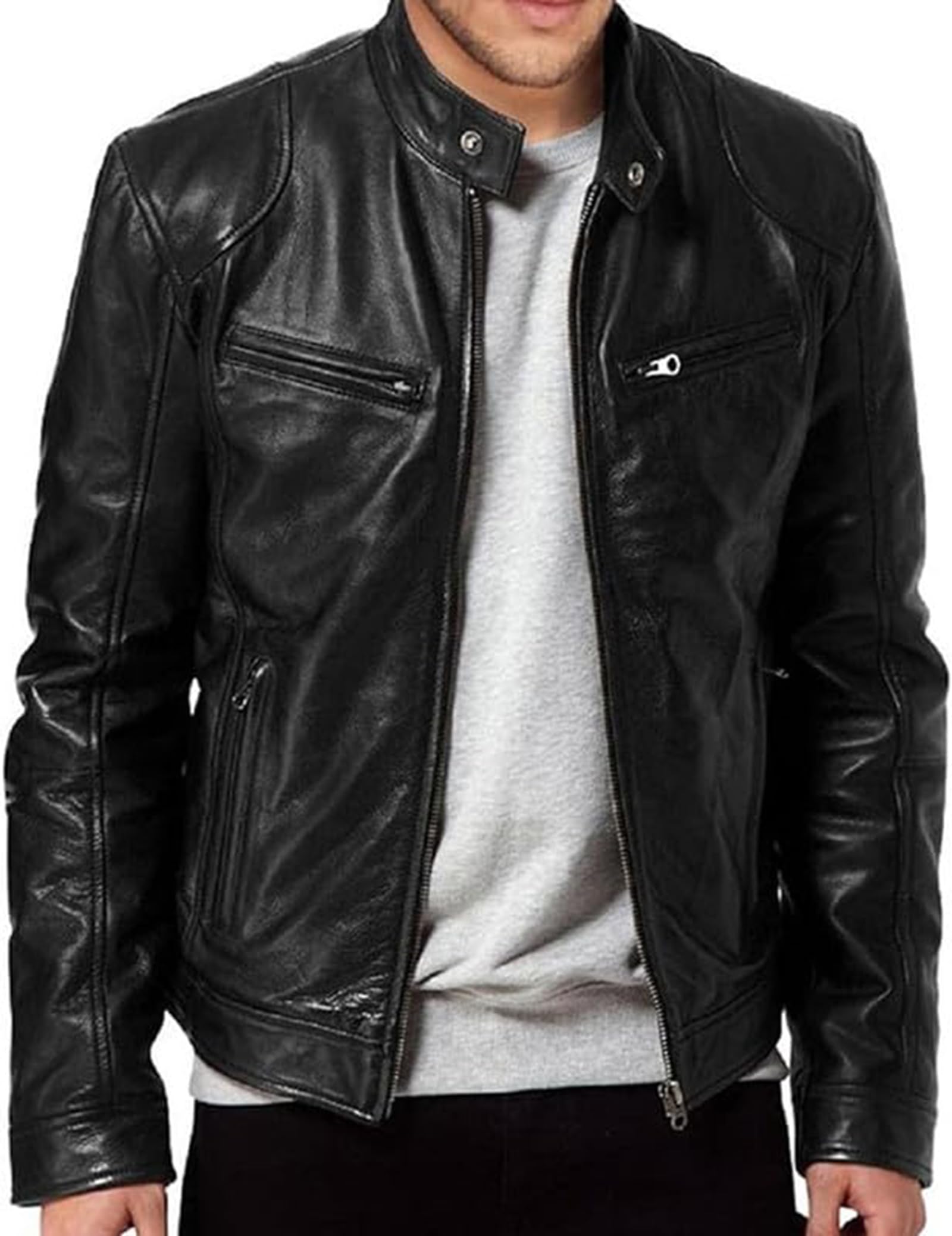 Vintage Men's Lambskin Leather Cafe Racer Motorcycle Jacket - Trendy Biker Style Jacket for Men | Perfect for Motorcycle Riding, Casual Outfits & Fashion Statements