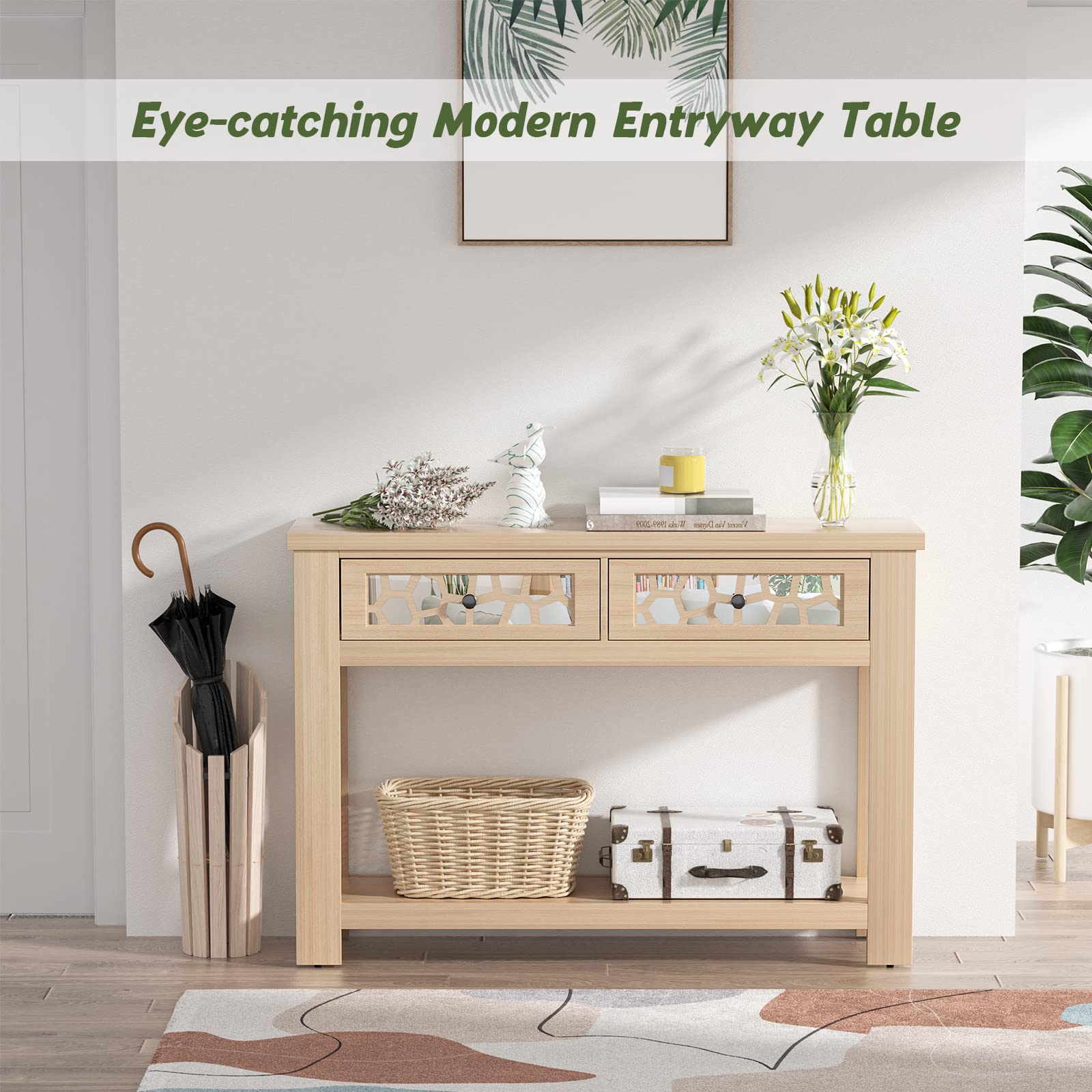 Giantex 2-Tier Wooden Console Table with 2 Drawers & Open Storage Shelf - Entryway Table for Living Room, Hallway, or Foyer - Easy Assembly Rectangular Accent Table (Natural Finish) - Perfect for Small Spaces, Home Decor & Organizing Keys, Mail & Essentials