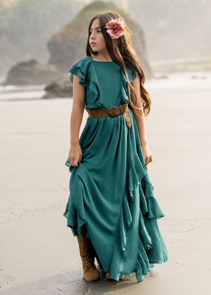 Sylviane Women's Dress in Ocean Green - Elegant Flowy Midi Dress for Casual Wear, Parties & Special Occasions