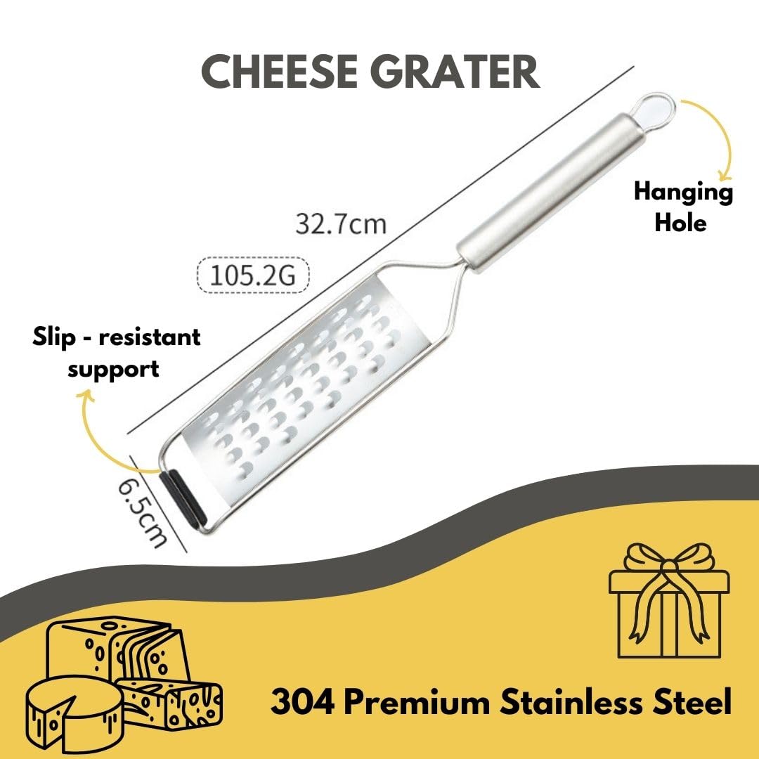 Premium Handheld Cheese Cutter & Grater Set - Stainless Steel Wire Slicer for Block Cheese with Wooden Board + 5 Replacement Wires - Perfect for Kitchen, Charcuterie Boards & Party Platters