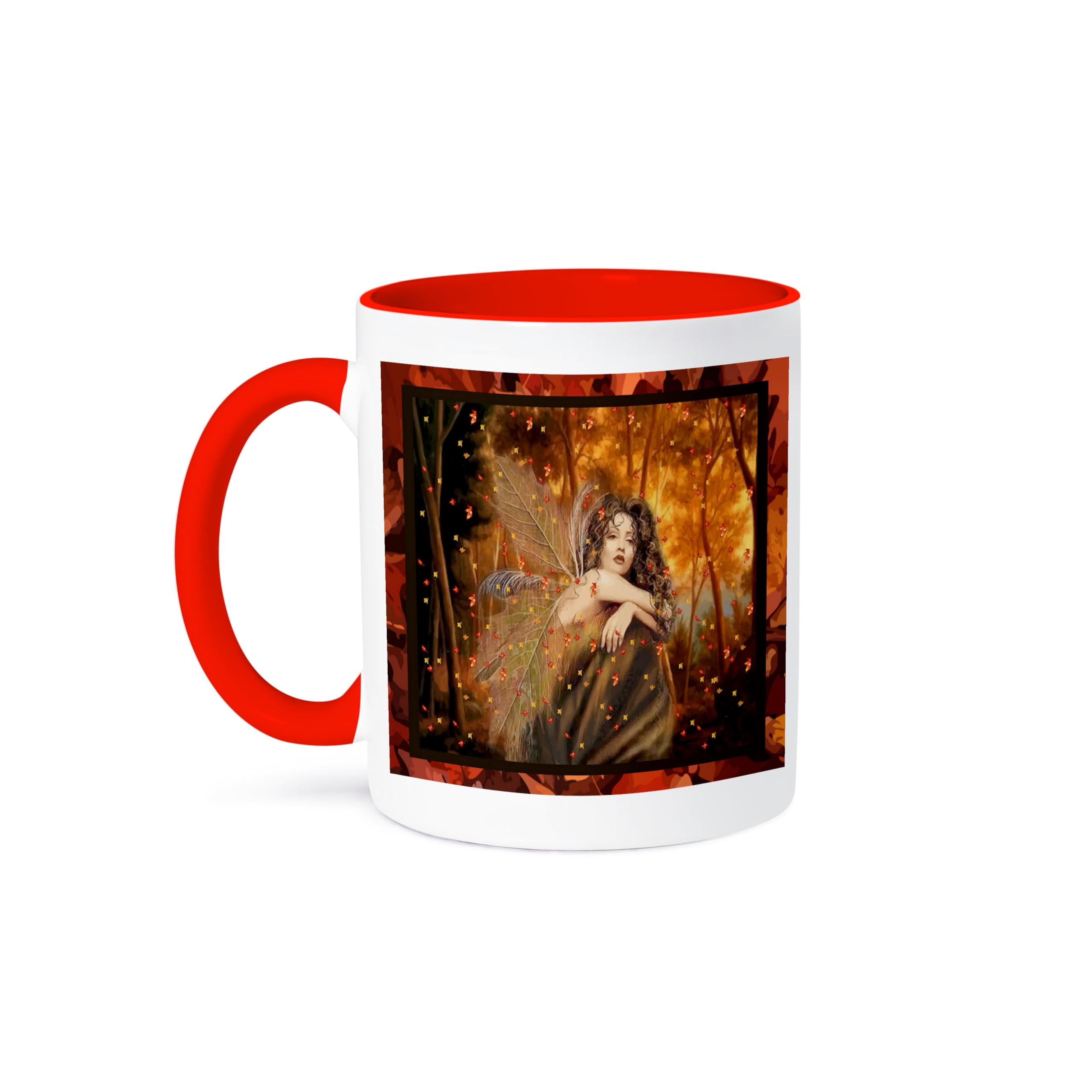 3D Rose Forest Fairy Two-Tone Ceramic Coffee Mug - Red, Perfect for Tea & Coffee Lovers, Gifts, Home & Office Use