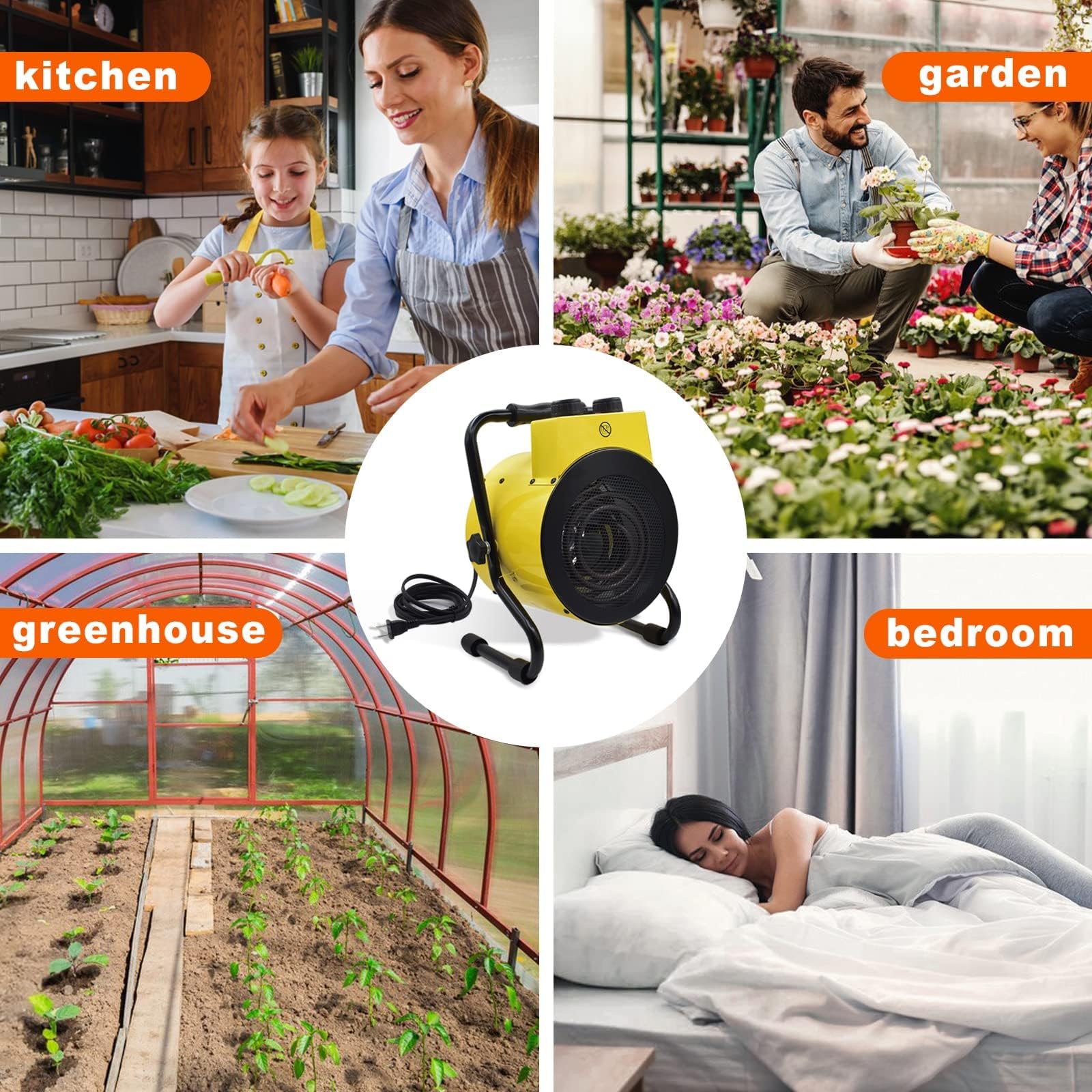 Energy Efficient Greenhouse Heater with Adjustable Thermostat - Outdoor Space Heating Fan for Plant Nurseries, Grow Tents & Greenhouses | Overheat Protection, Rapid Heating | Perfect for Patios, Garages & Winter Gardens (Yellow)