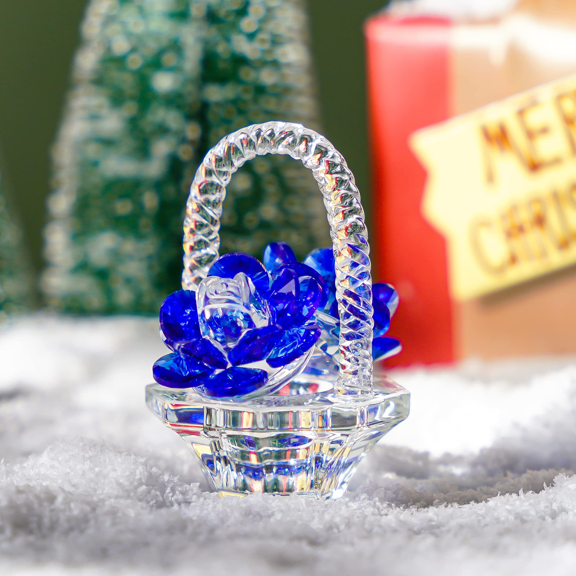 H&D HYALINE & DORA Blue Crystal Glass Rose Flower Gift Set - Perfect for Valentine's Day, Mother's Day, Christmas, Anniversary & Birthday Presents - Elegant Home Decor & Romantic Gift Idea