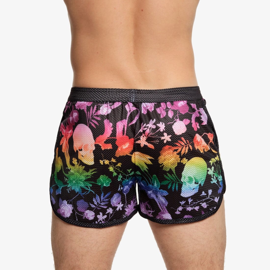 Rainbow Dutch Floral Mesh Shorts for Women - Stylish Black Lace-Up Summer Shorts | Perfect for Beach, Music Festivals & Casual Outings