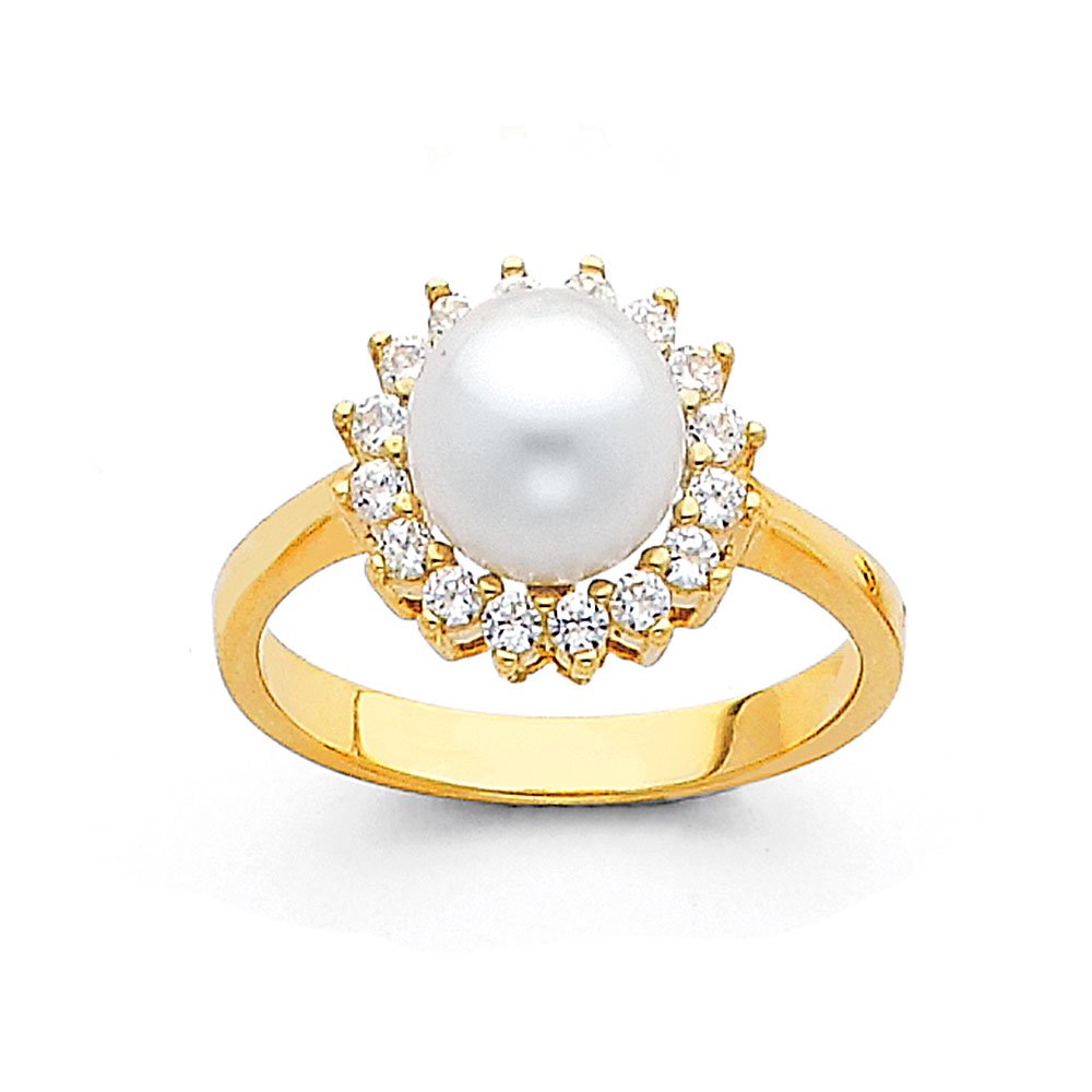 14K Yellow Gold 8mm Freshwater Cultured Pearl Ring for Women - Elegant Wedding, Engagement, Anniversary Jewelry Gift for Brides & Couples - Perfect for Proposals, Vow Renewals & Special Occasions