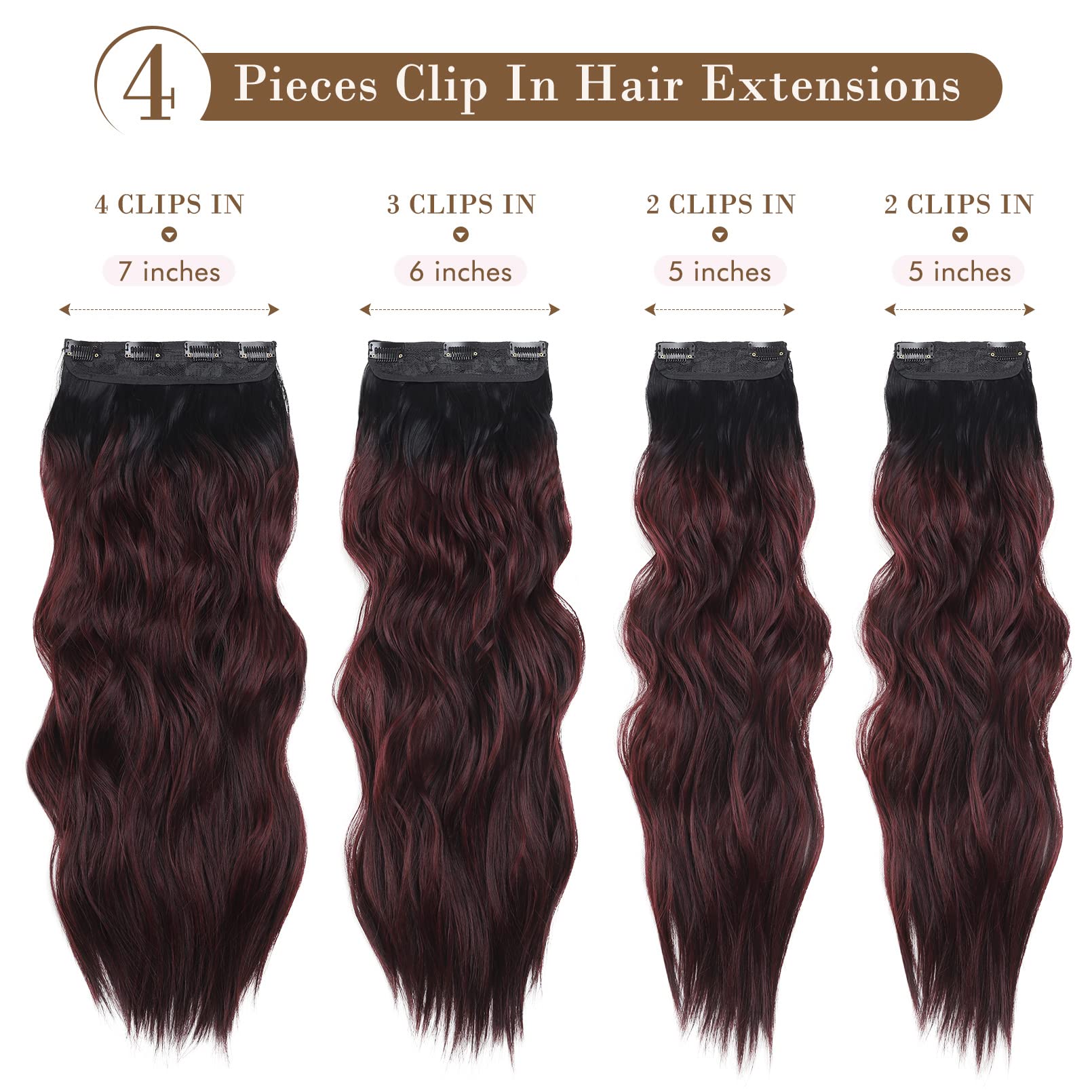 4PCS Clip-in Synthetic Hair Extensions - Long & Thick Hair Extensions for Women - Perfect for Parties, Weddings & Everyday Styling