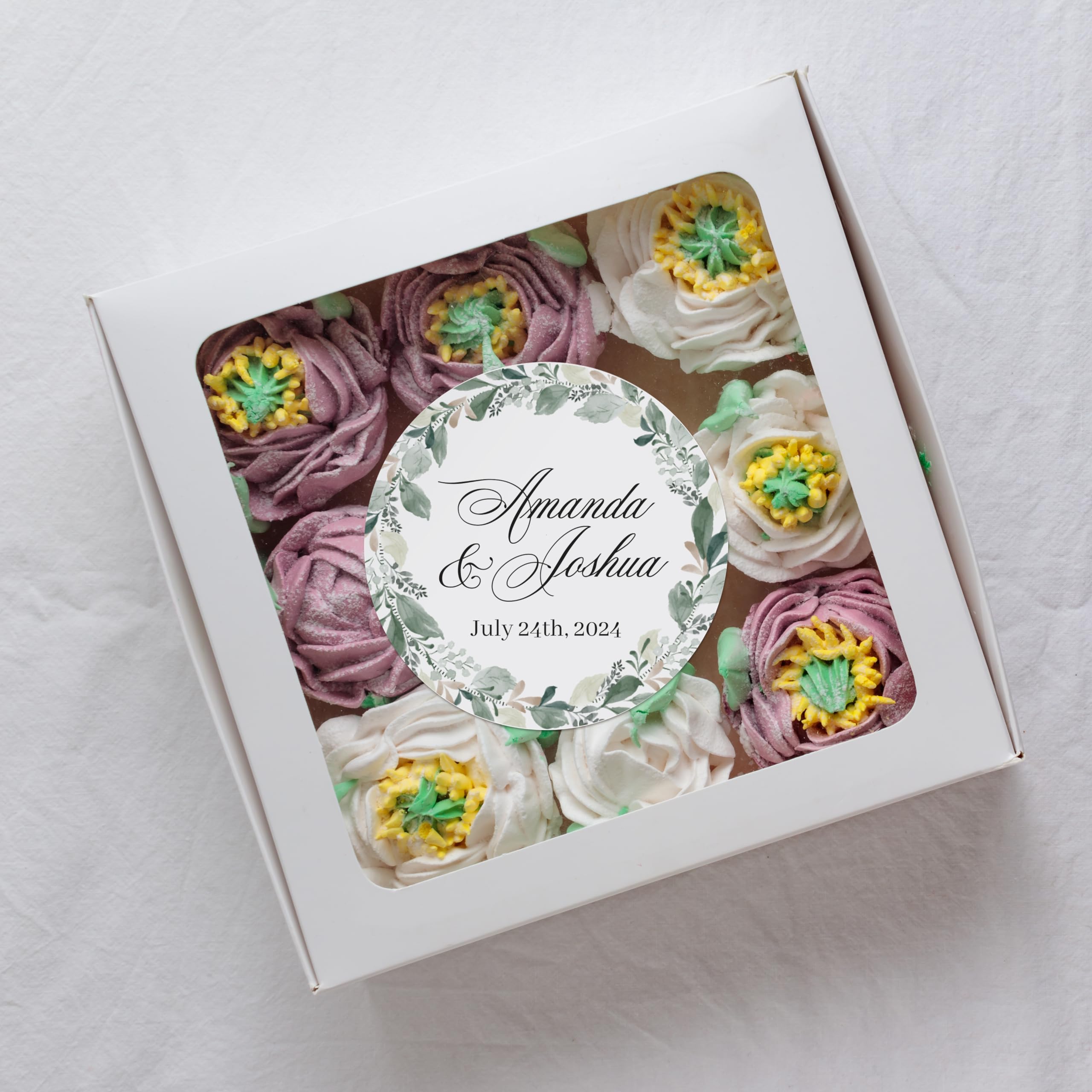 Personalized Greenery Birthday Wedding Favor Labels - Custom Name Stickers with Green Wreath for Party Favors, Gift Bags, Bottles, Candy Bags, Boxes & Cones - Perfect for Baby Showers, Bridal Showers, Weddings & Special Events
