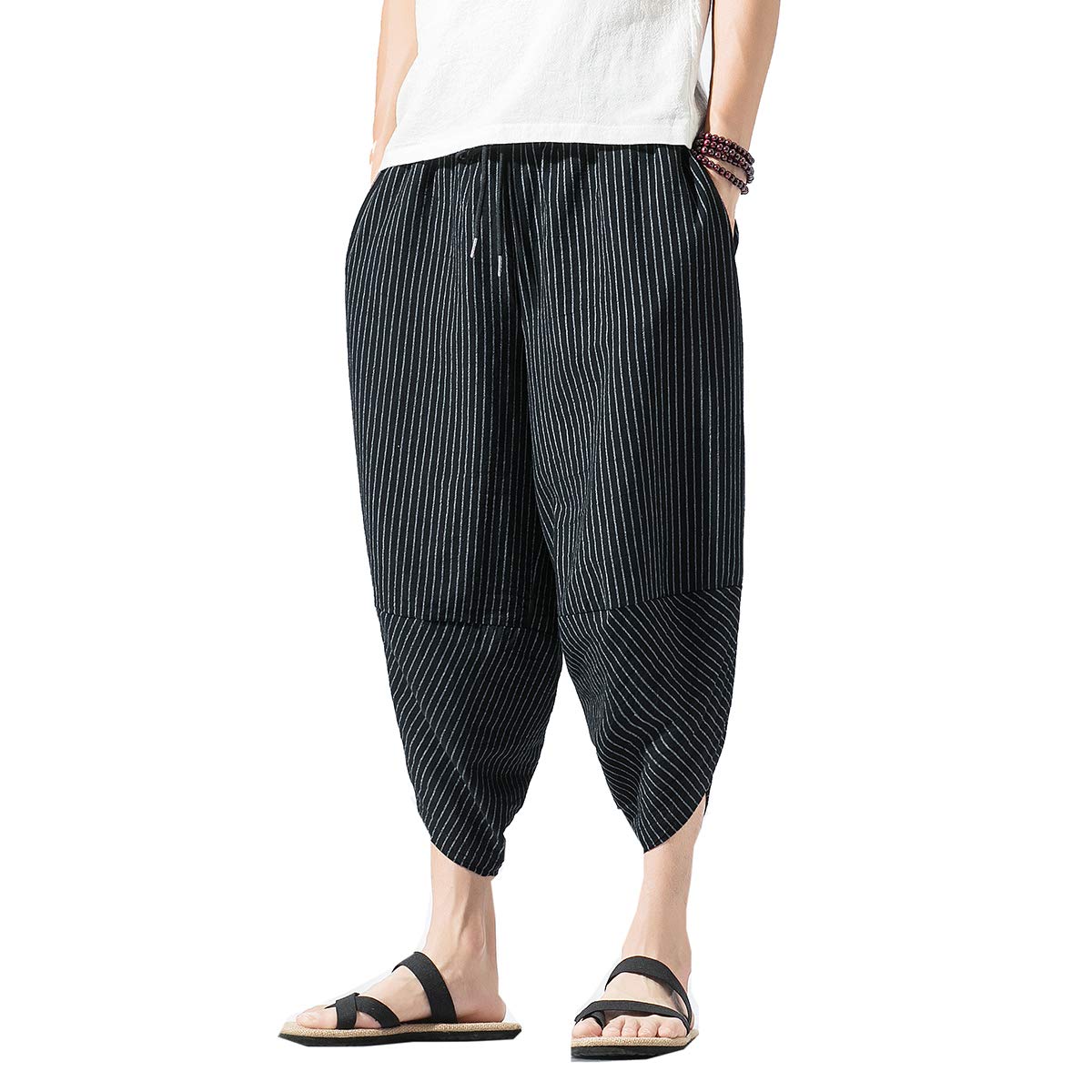 Seidarise Men's Linen Capri Pants - Summer Wide Leg Harem Trousers for Casual Wear, Beach, Yoga & Travel | Breathable & Comfortable Linen Shorts for Men