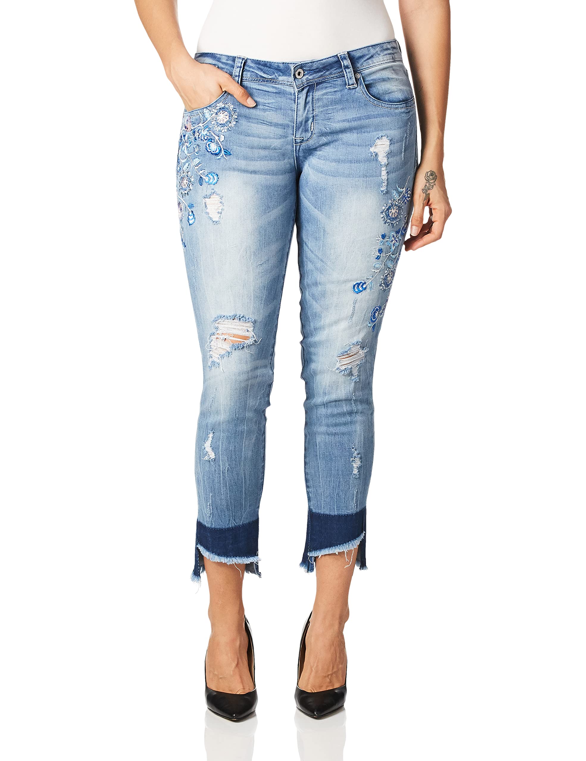 Grace in LA Women's Boho Embroidered Skinny Jeans - Stylish High Waisted Stretch Denim Pants for Casual Outfits & Date Nights