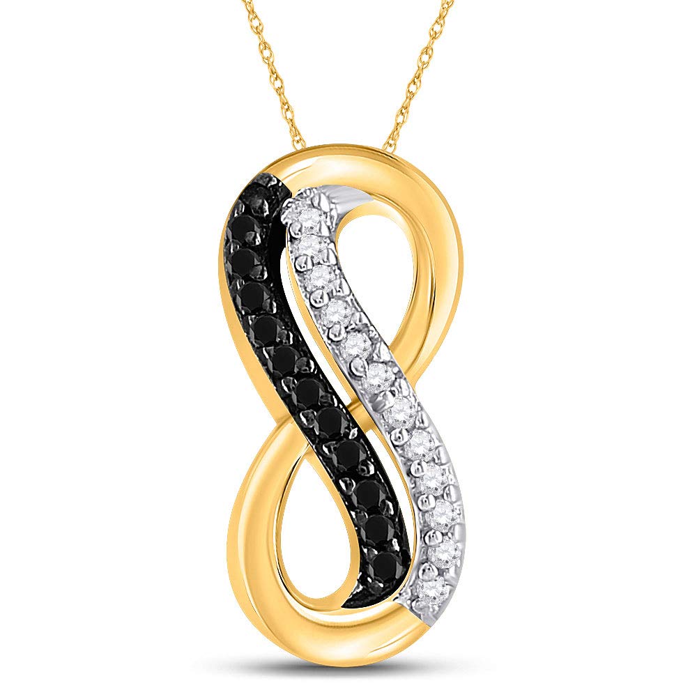 10kt Yellow Gold Round Black Enhanced Diamond Infinity Pendant Necklace - 1/10 Cttw Fine Jewelry for Women | Elegant Gift for Anniversary, Valentine's Day & Special Occasions
