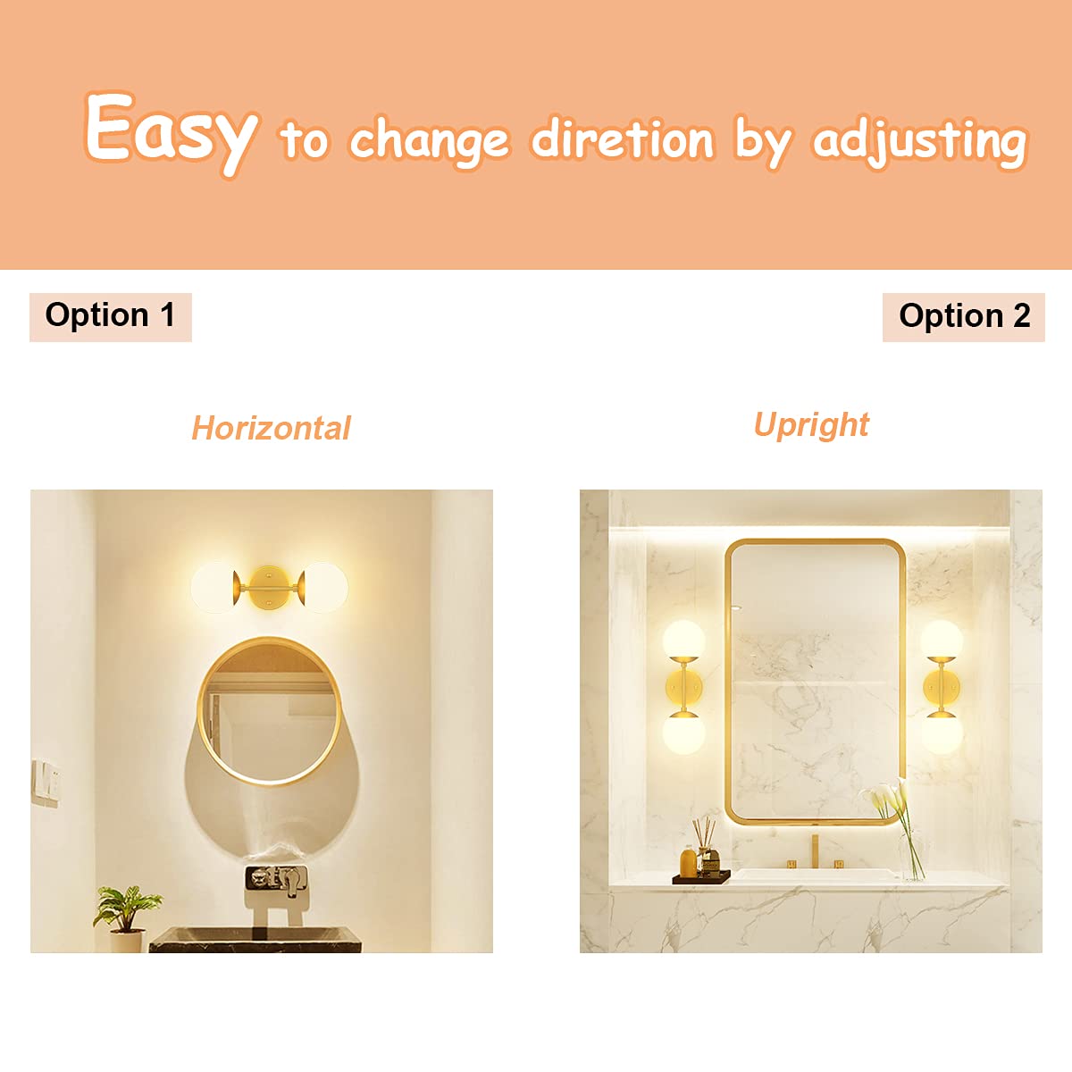 Tipace Gold Wall Sconce 2 Lights - Modern Globe Wall Light Fixture with 3000K G9 Bulbs Included - Mid Century Golden Wall Sconce for Restaurant, Living Room, Bedside, Stairs & Bathroom Mirror Lighting - Perfect for Ambient, Accent and Decorative Lighting