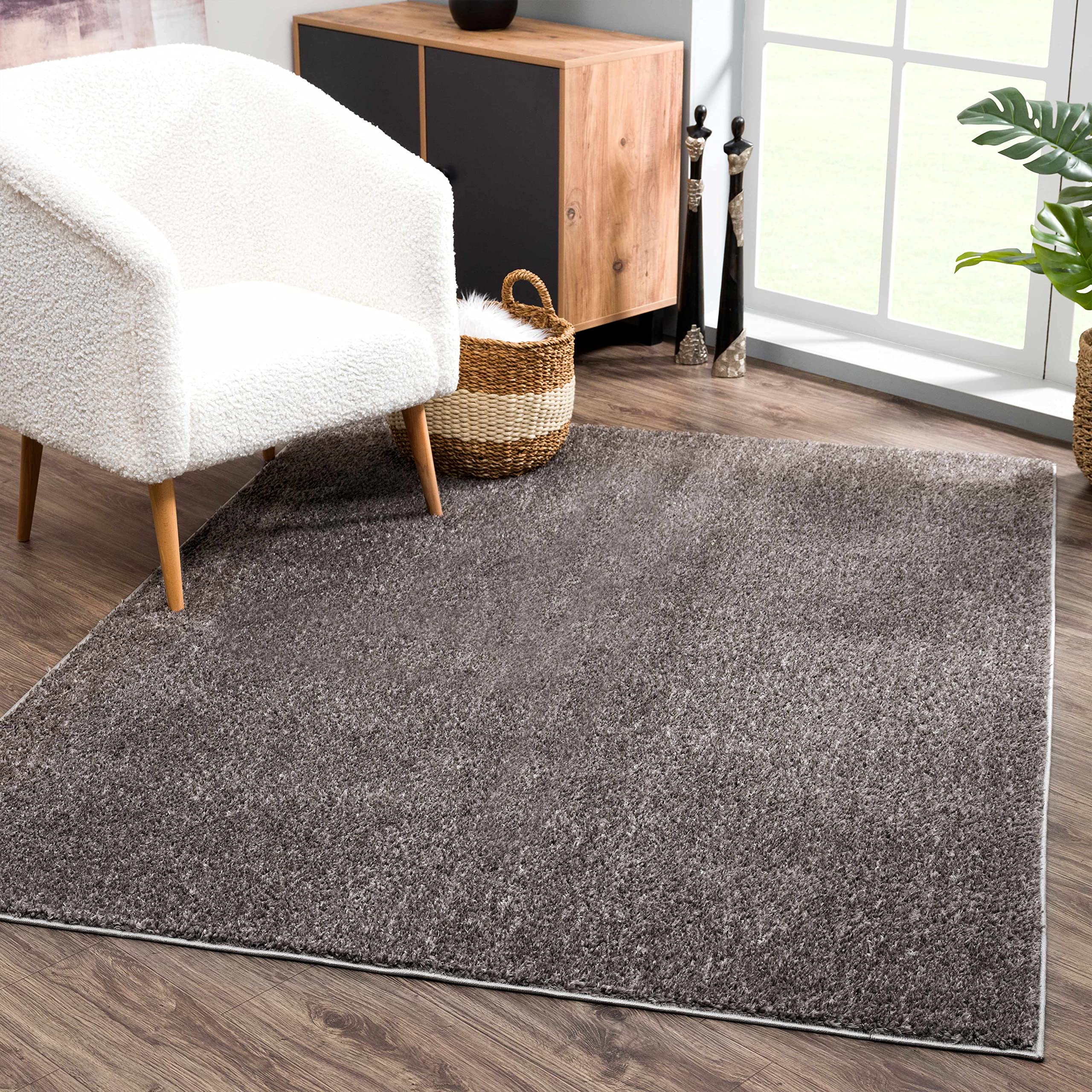 Machine Washable Solid Shag Rug - Soft Fluffy Plush High Pile Area Carpet for Living Room & Bedroom - Dark Grey 5'3