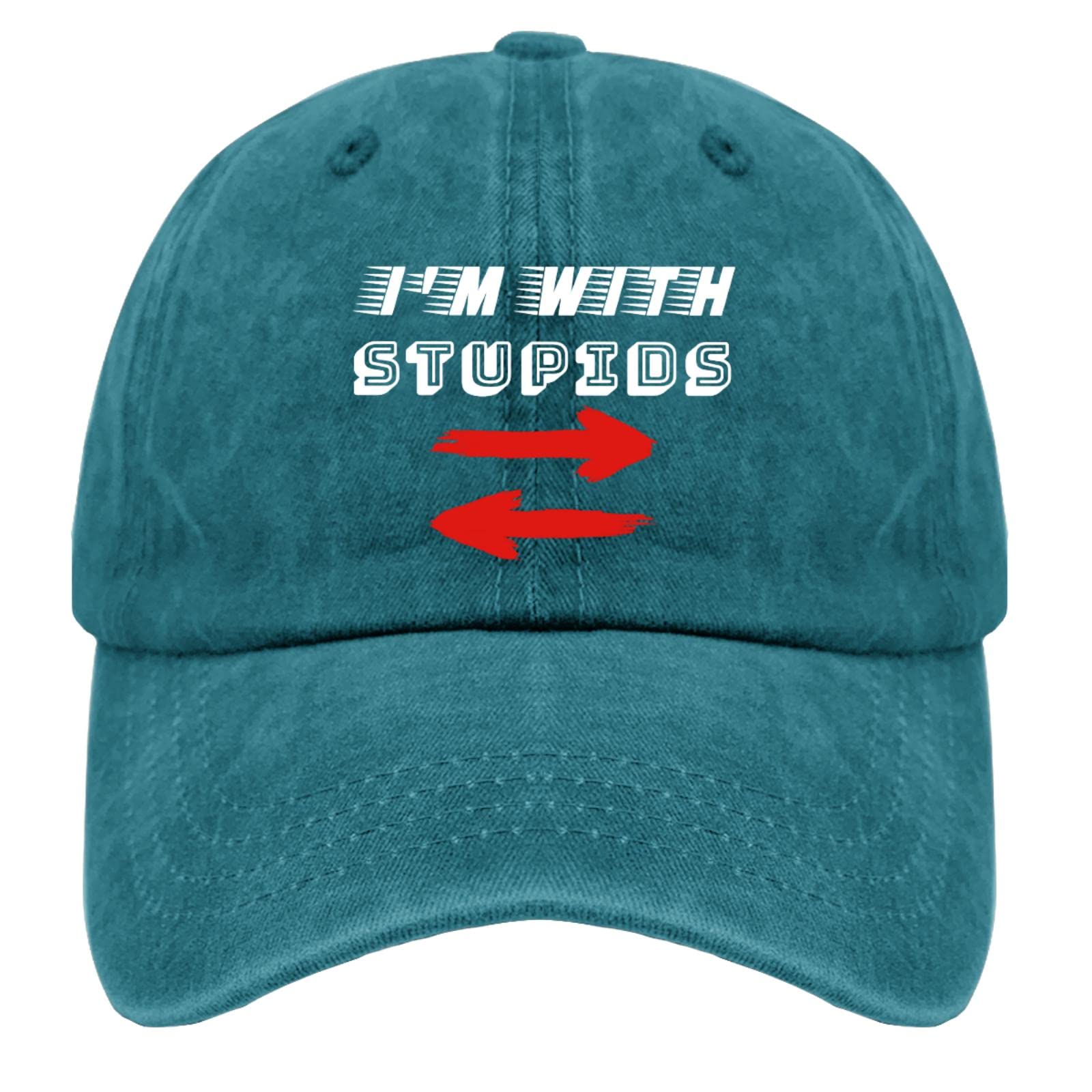 Funny 'I'm with Stupid' Distressed Baseball Cap for Men - Vintage Washed Cotton Adjustable Dad Hat - Perfect for Parties, Gifts & Casual Outfits