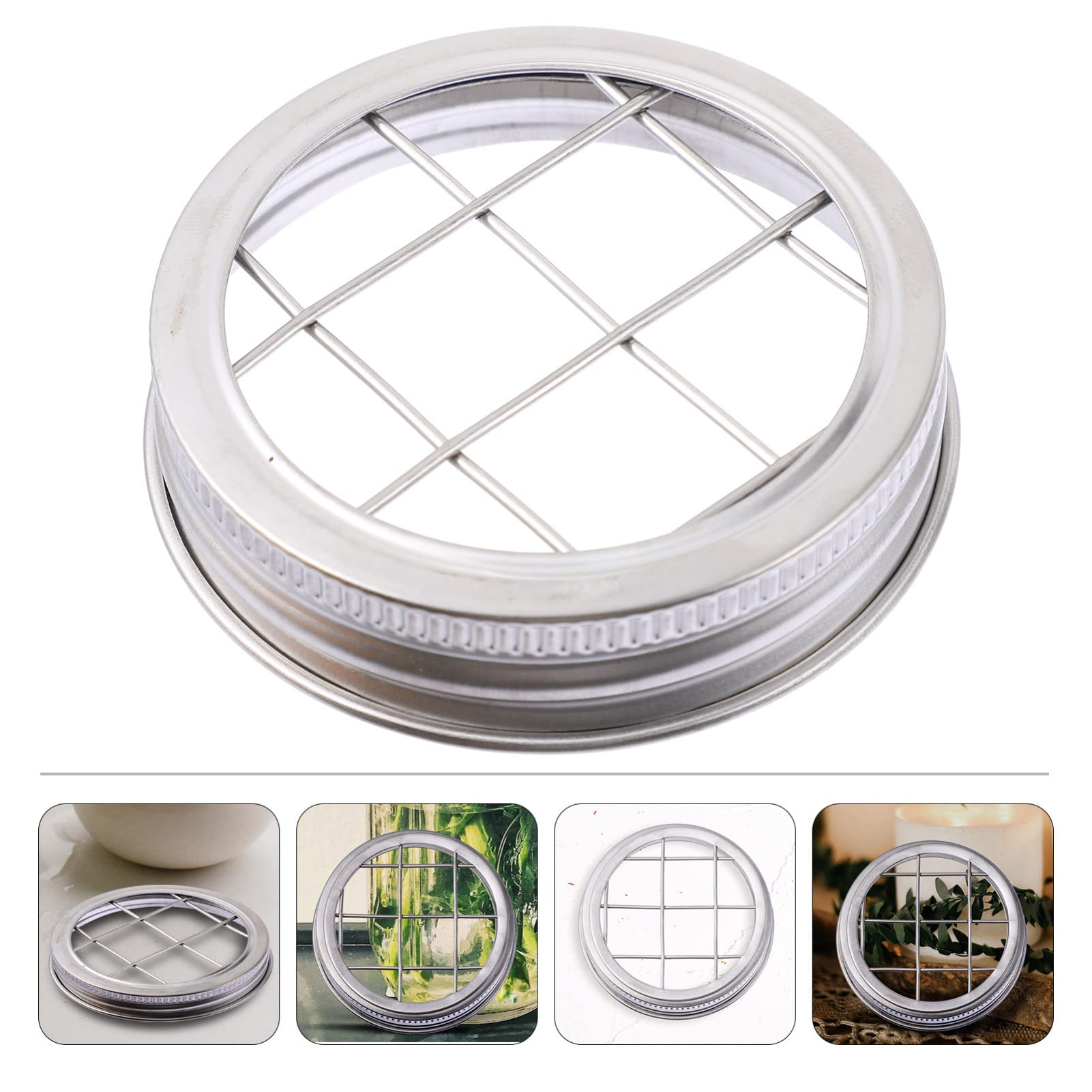 Stainless Steel Mason Jar Lid Insert - Metal Flower Frog Grid Organizer with 1 Cover & 10 Illustration Pieces - Perfect for Canning, Floral Arrangements & DIY Crafts - Cabilock Brand