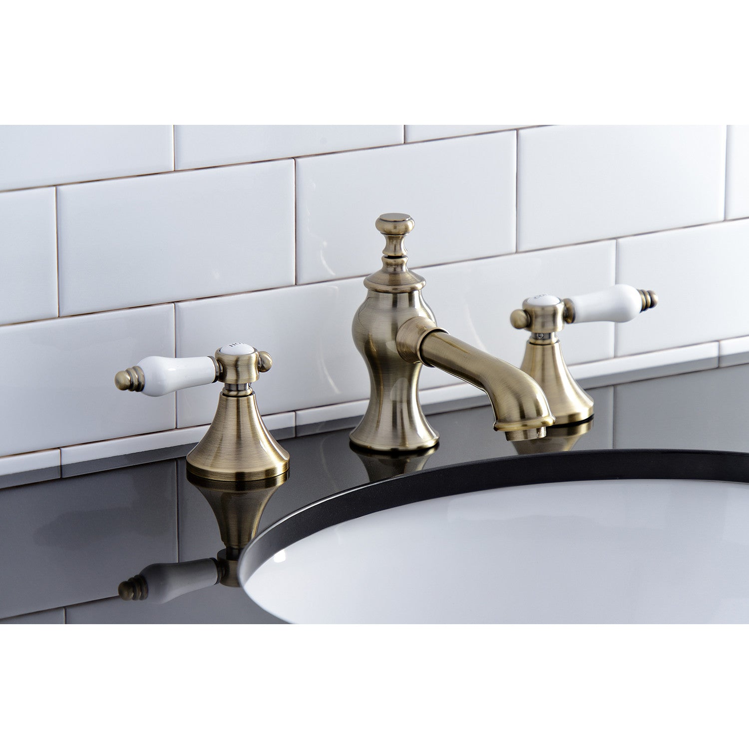 Bel Air KC7063BPL Two Handle 3 Hole Widespread Bathroom Faucet with Brass Pop Up Drain - Antique Brass Finish for Vanity Sink - Perfect for Modern & Traditional Bathroom Decor