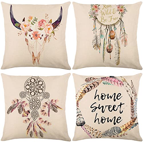 ARNTY 18x18 Inch Velvet Throw Pillow Covers 4 Pack - Soft Square Decorative Cushion Covers for Sofa, Living Room, Bedroom & Car - Unique Dreamland Design for Cozy Home Decor