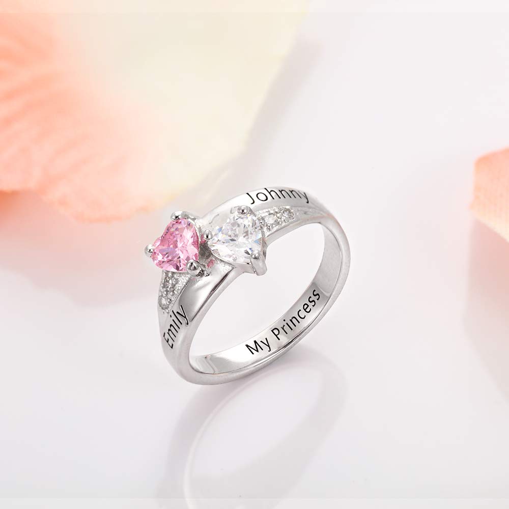 Personalized Mother's Ring with 2 Birthstones & Custom Names - Women's Promise Ring, Thoughtful Gift for Wife, Mom - Perfect for Mother's Day, Christmas & Anniversary Celebrations | Elegant Jewelry for Special Occasions