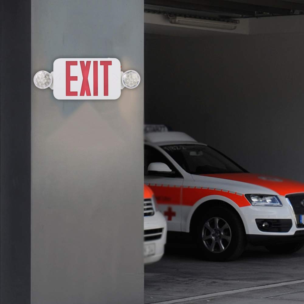 Red LED Exit Sign with Emergency Lights - UL-Listed 120-277V, Battery Backup, Fire Resistant ABS, Dual Adjustable Head for Commercial Buildings & Warehouses - Perfect for Offices, Schools, and Public Safety Areas