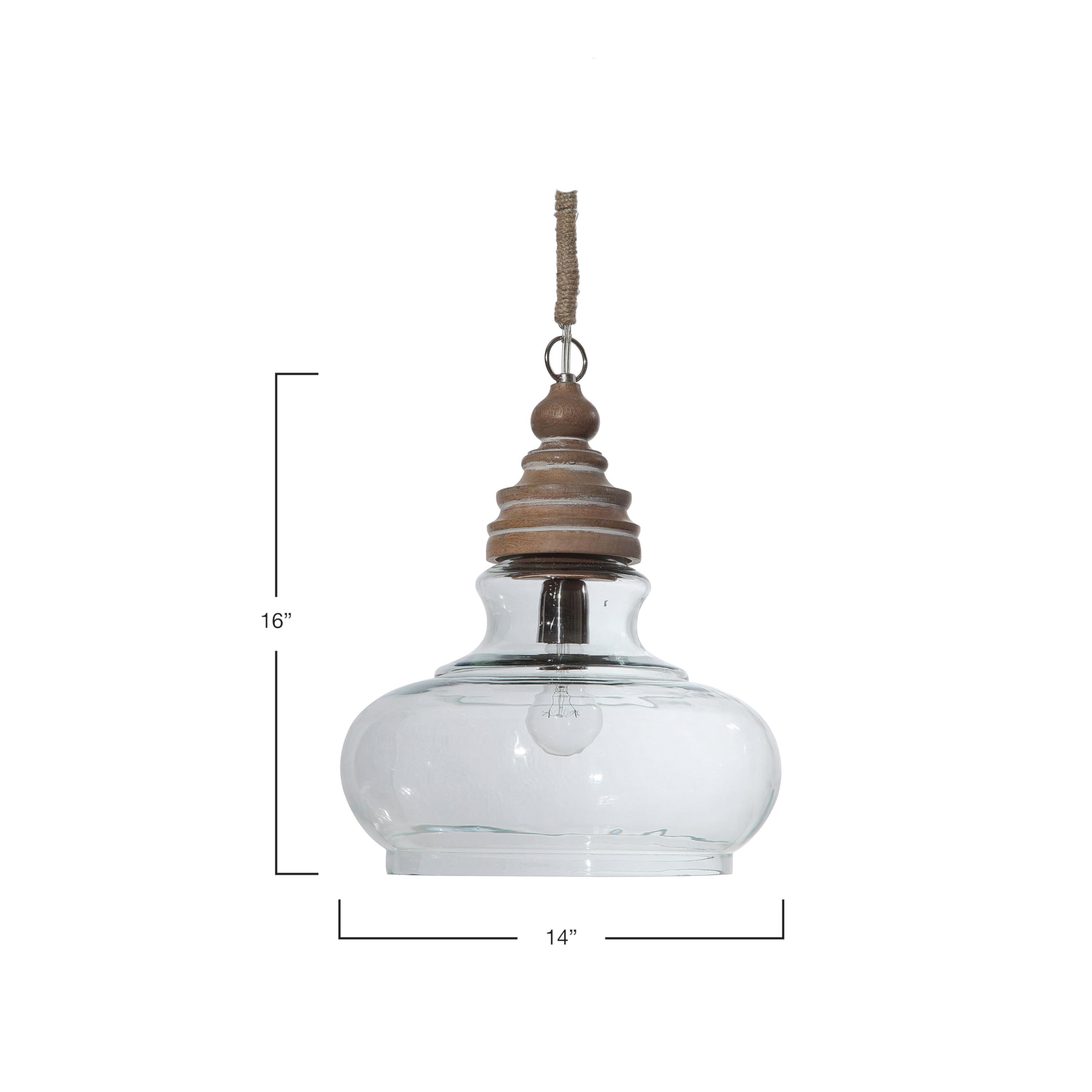Creative Co-Op Modern Glass & Mango Wood Ceiling Pendant Light Fixture - Farmhouse, Dining Room, Kitchen Island Lighting Decor