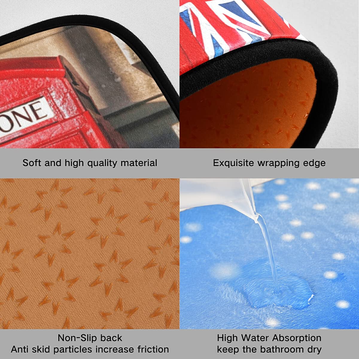 British Union Jack Flag Kitchen Rugs Set of 2 - Non-Slip Washable Floor Mats for Sink Area, Laundry Room & Office - UK Themed Home Decor for London Fans