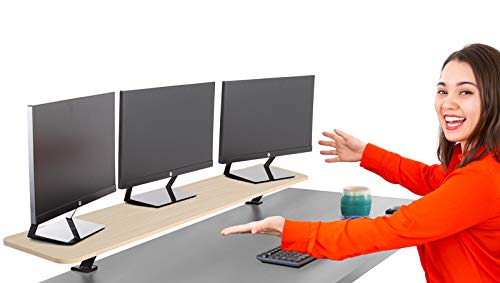 Stand Steady 55 Inch Clamp-On Desk Shelf - Large Monitor Riser for 3 Screens with Extra Storage Space | Ergonomic Computer Monitor Stand with Secure Clamp Base (No Screws Needed) - Perfect for Home Office, Gaming Setup & Workspace Organization (Maple, 55 Inch)