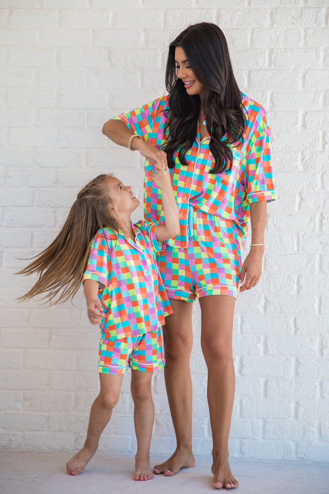Kids' Glamour On The Grid Pajama Set - Soft & Stylish Sleepwear for Girls | Perfect for Sleepovers, Birthday Gifts & Cozy Nights