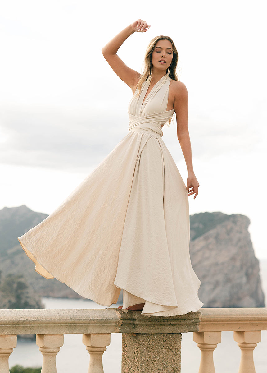 Juneau Dress in Ecru - Elegant Women's Summer Maxi Dress with Flowy Design | Perfect for Beach Vacations, Weddings & Casual Outings