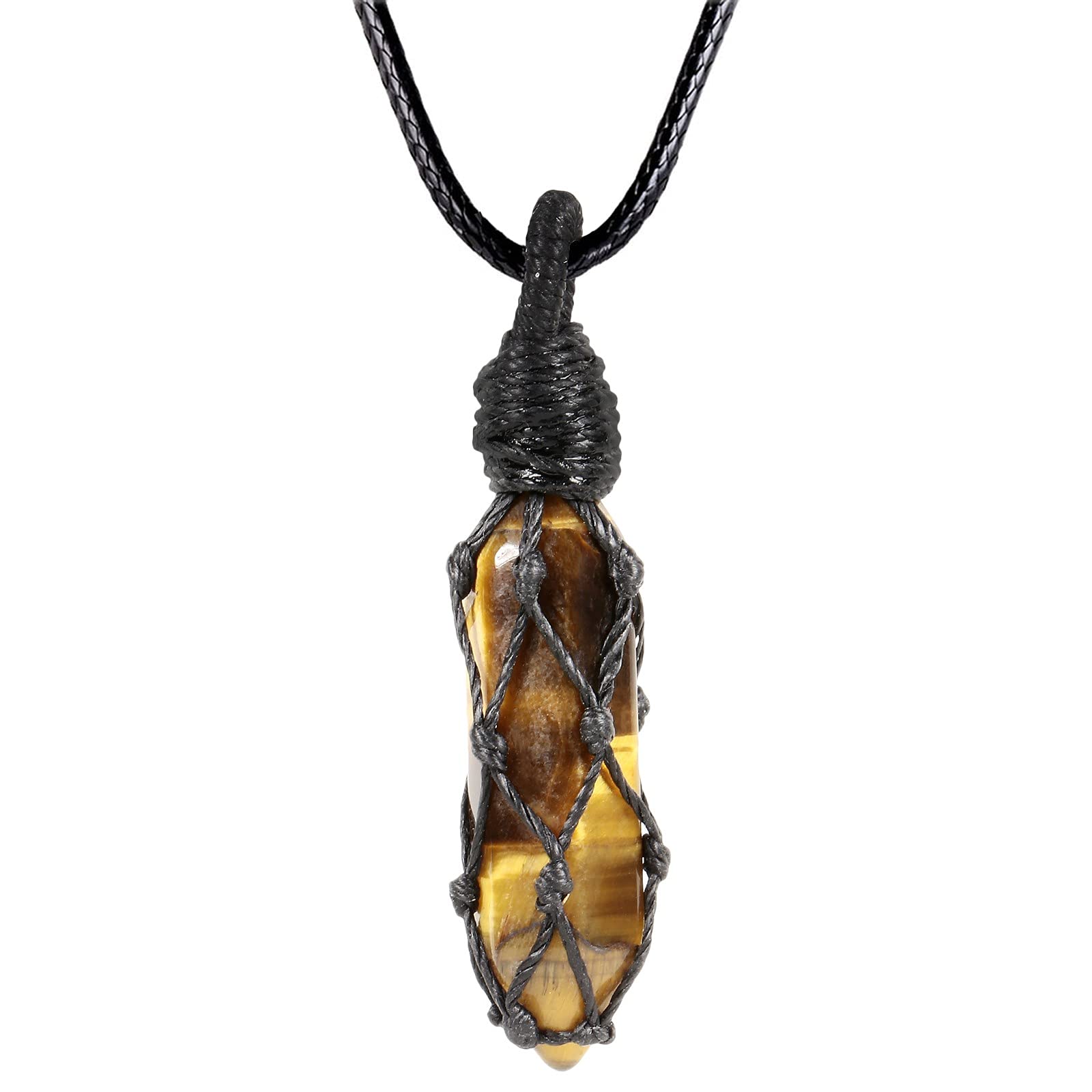 Hexagonal Crystal Point Pendant Necklace with Wax Rope - Natural Stone Healing Jewelry for Women & Men - Perfect for Meditation, Yoga & Spiritual Gifts