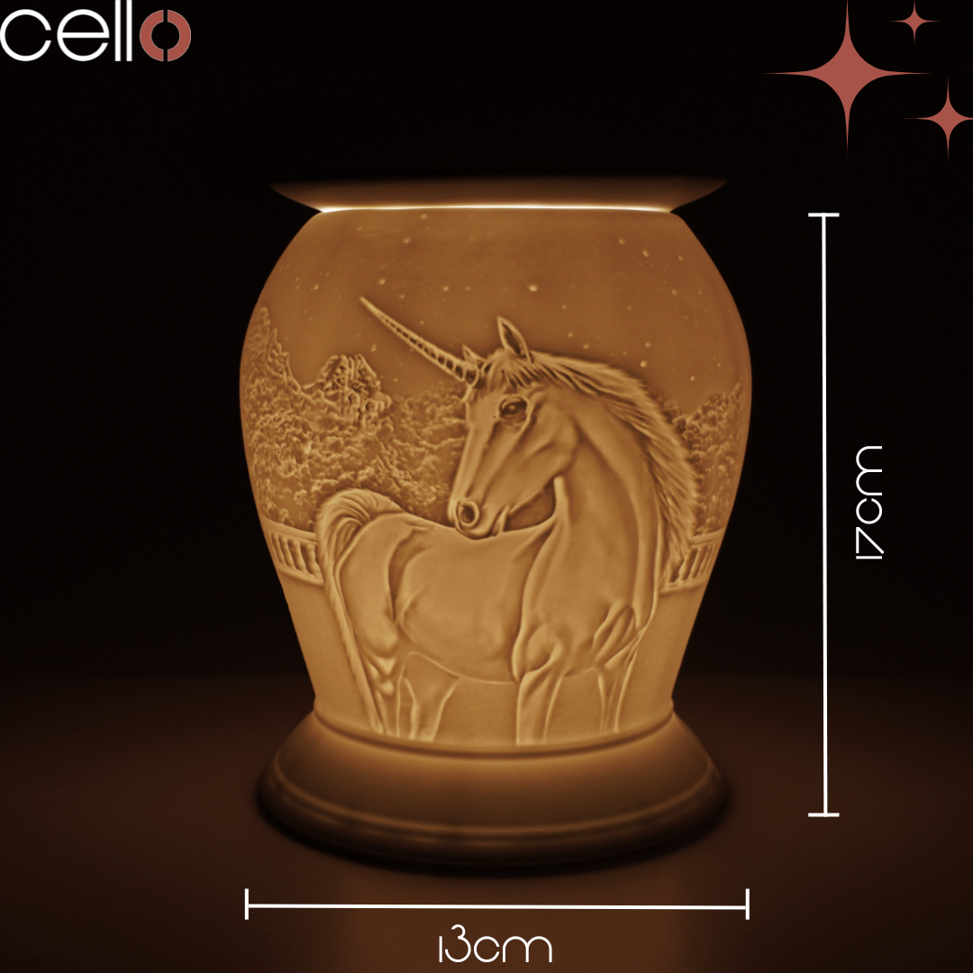 **Unicorn Design Electric Wax Warmer - Cello Porcelain Wax Melter with 12 Artisan Wax Melts for Home, Office & Aromatherapy Relaxation**