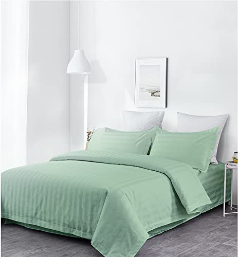 Lasin 100% Cotton Duvet Cover Set - Green Stripe for California King Bed