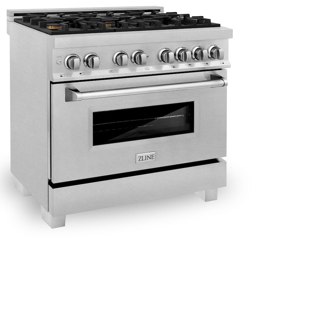ZLINE 36-Inch 4.6 cu.ft Dual Fuel Range - Gas Cooktop & Electric Convection Oven in Satin Stainless Steel with 6 Brass Burners (RAS SN BR 36) - Perfect for Modern Kitchens & Professional Cooking
