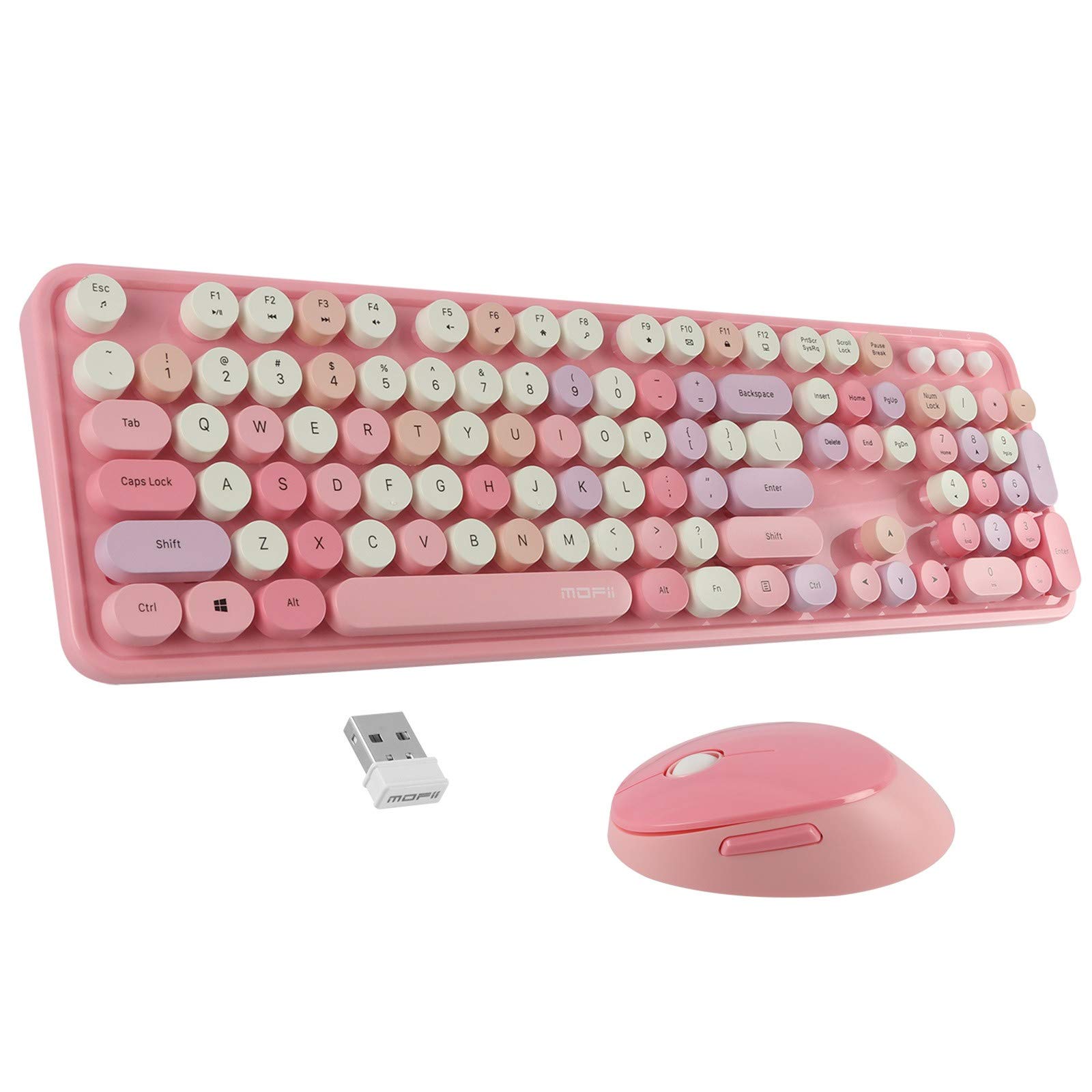 Amikadom 2.4G Wireless Keyboard and Mouse Set with Punk Keycaps - Ergonomic Wireless Keyboard for PC, Laptop, Office & Gaming - Quiet Silent Keys for Home & Workspace Use