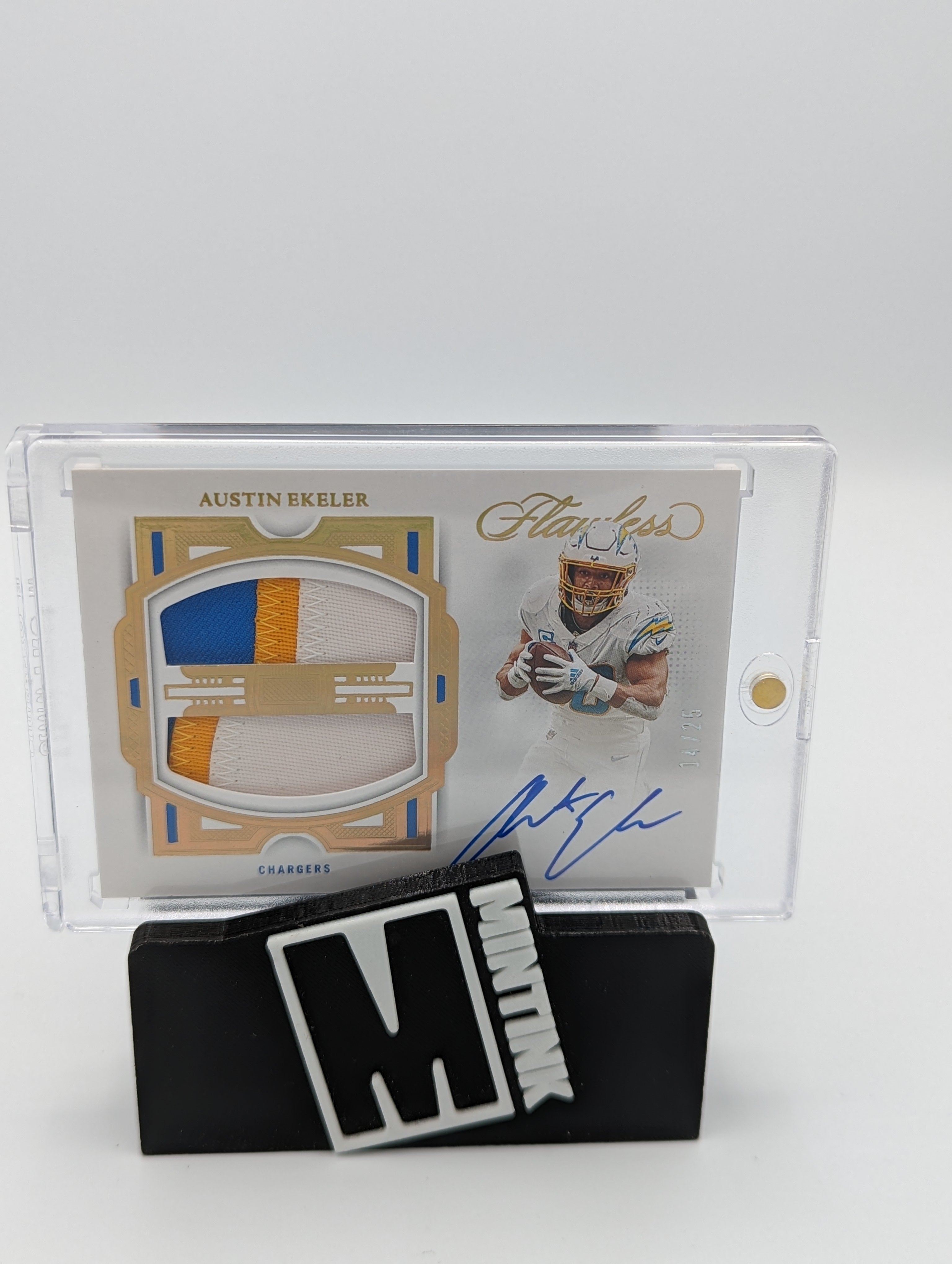 2022 Panini Flawless Gold Austin Ekeler Dual Patch Autograph 14/25 #DPA AE - Rare Football Trading Card for Collectors & Sports Fans - Perfect for Display, Investment & Memorabilia Collections