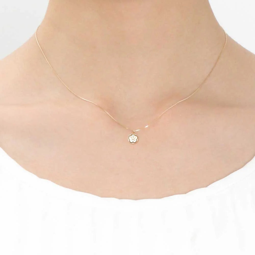 Handcrafted Maki-e Urushi Lacquer Pendant Necklace with White South Sea Pearl Shell & Japanese Apricot Design - Traditional Japanese Lacquer Jewelry for Women, Gift for Special Occasions, Elegant Accessory for Weddings and Formal Events