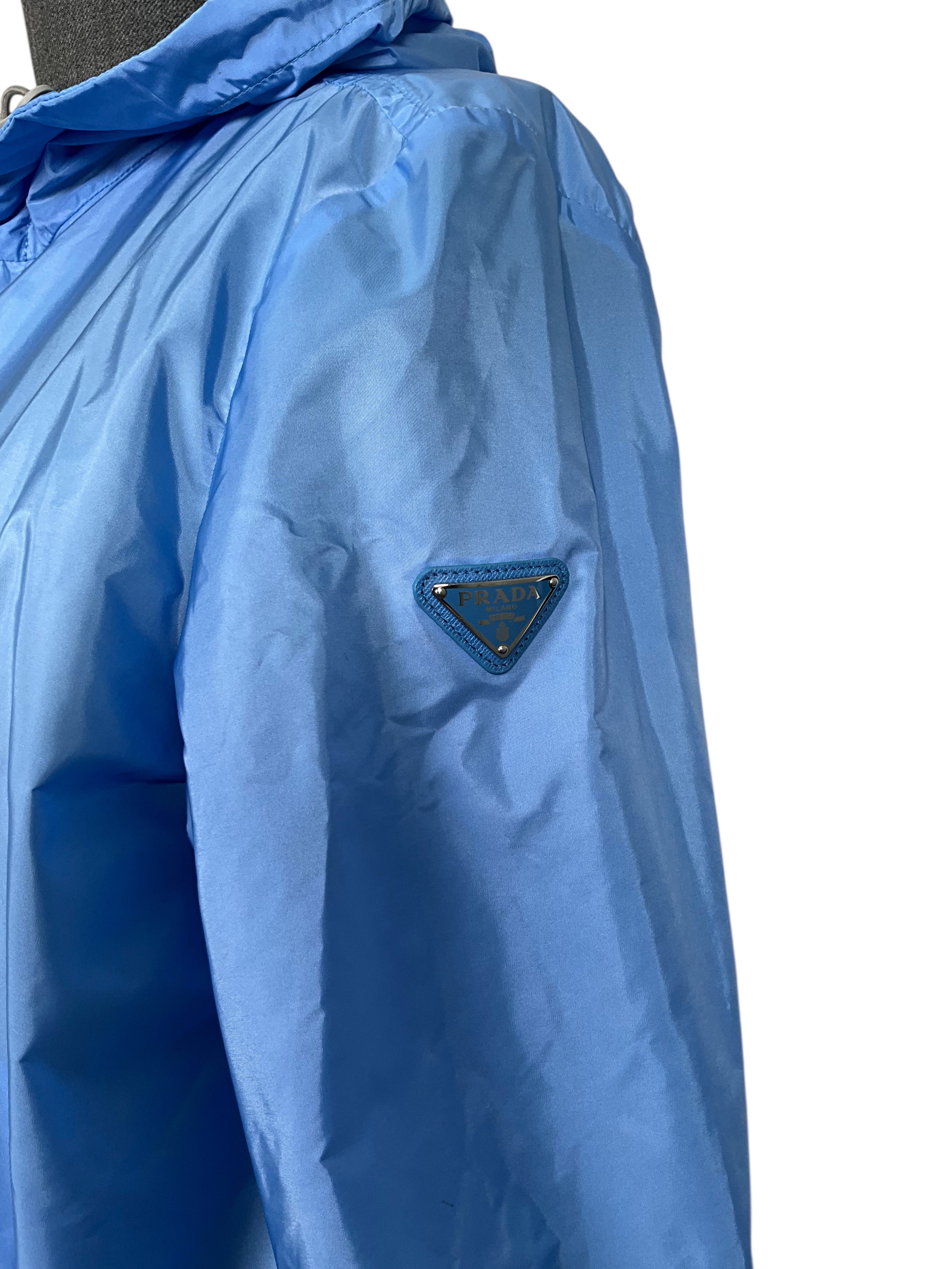 PRADA Nylon Triangle Logo Hooded Windbreaker Jacket for Men - Size 42 US (Medium) - Lightweight Waterproof Windbreaker for Outdoor Activities & Streetwear Fashion