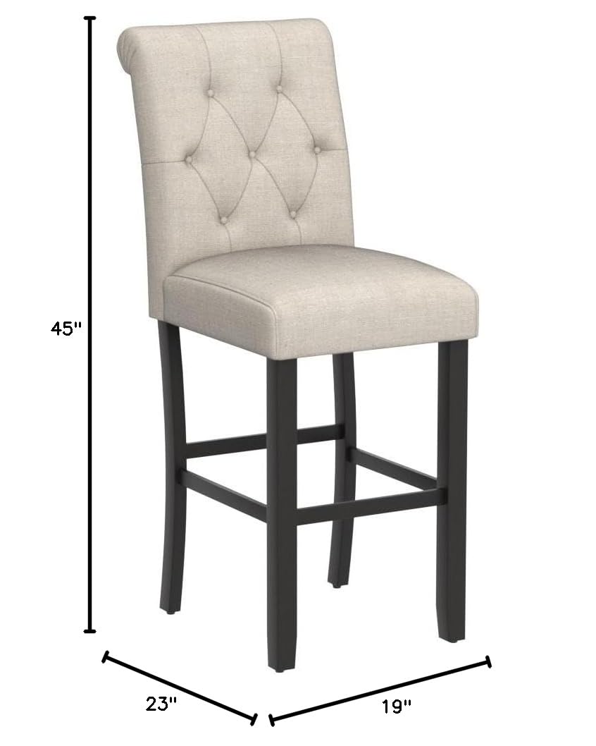 Roundhill Furniture Hendley Solid Wood Tufted Bar Stools, Set of 2, Tan - Perfect for Kitchen Islands, Breakfast Bars & Home Pub Decor
