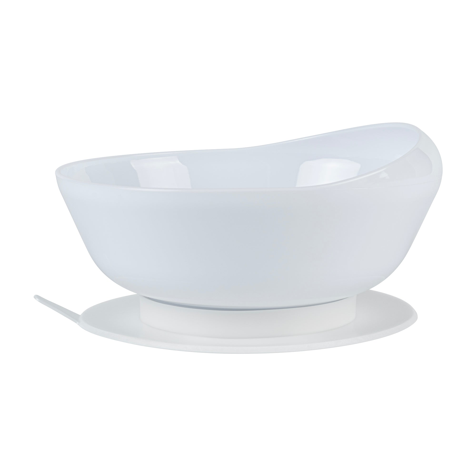 Adapt Tek 19 oz Round White Plastic Scoop Bowl - Spillproof with Suction Base, 5.75