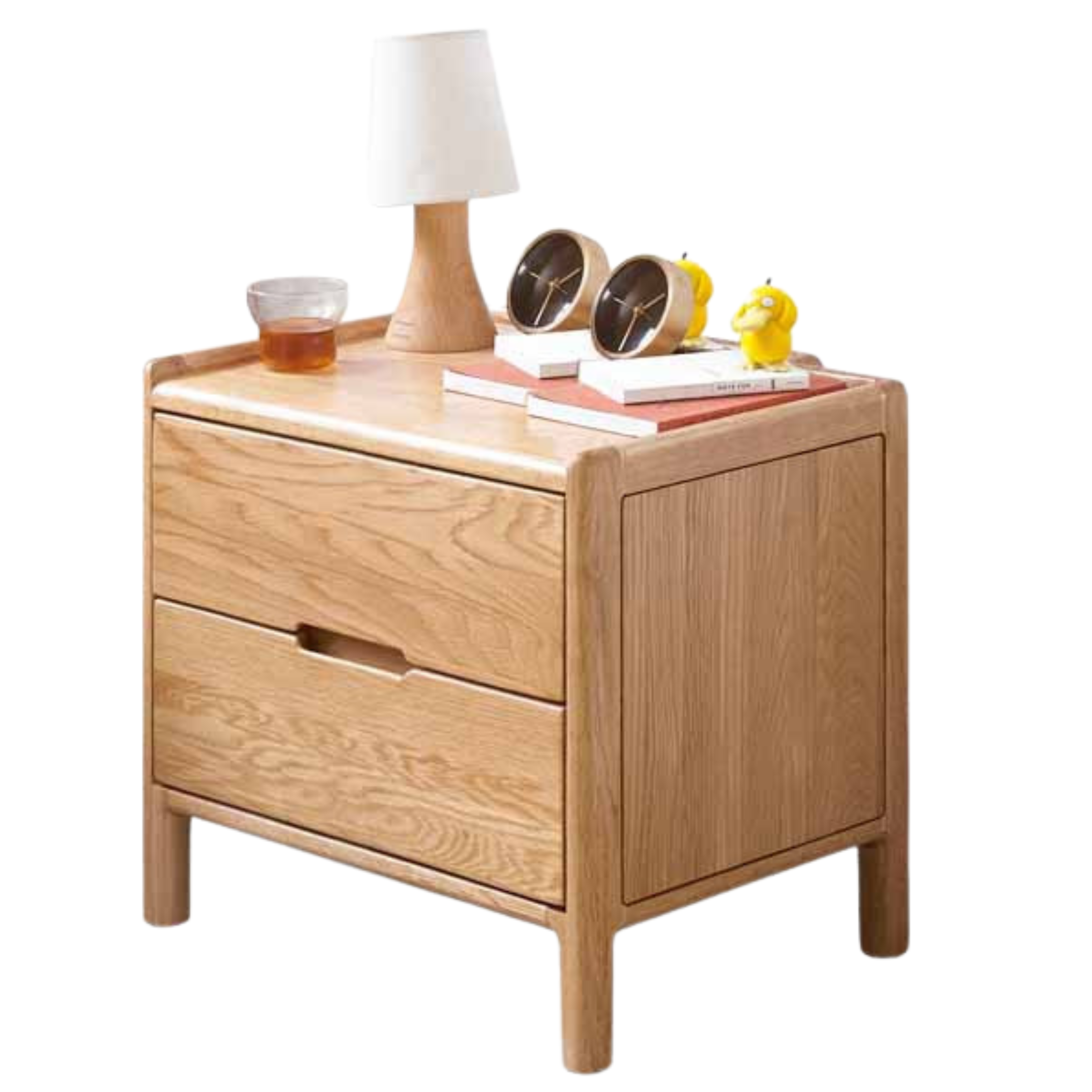 Solid Oak Wood Nightstand - Modern Nordic Style Bedside Table for Bedroom, Living Room, or Office