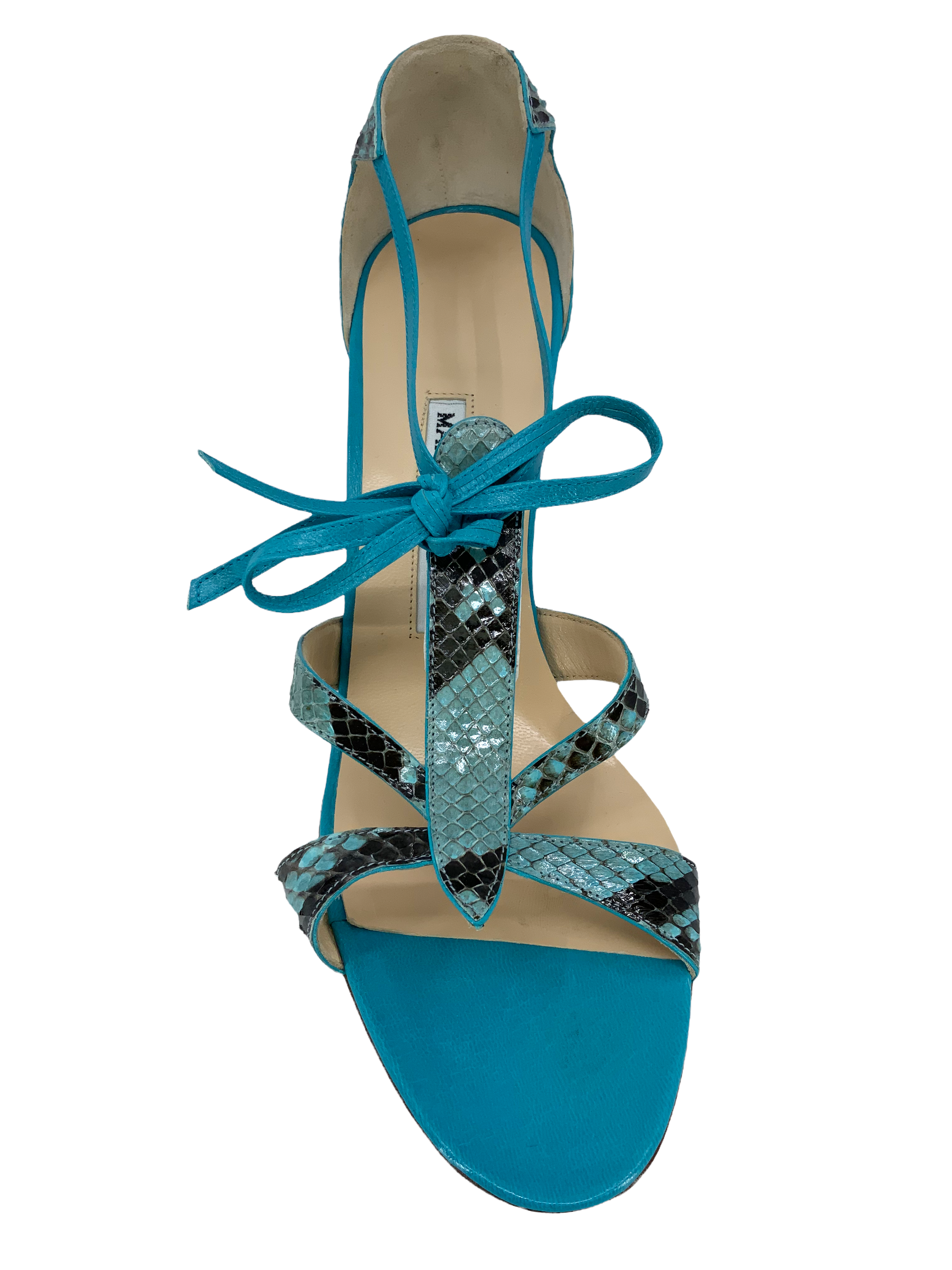 Manolo Blahnik Women's Size 10.5 Snakeskin Strappy Heel Sandals - Luxury Designer High Heels for Parties, Weddings & Special Occasions