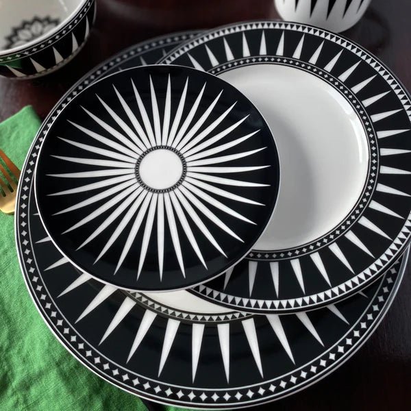 Premium Black Burst Bone China Dinner Plates - Elegant 12-Piece Set for Fine Dining & Formal Occasions - Perfect for Weddings, Anniversaries & Upscale Dinner Parties