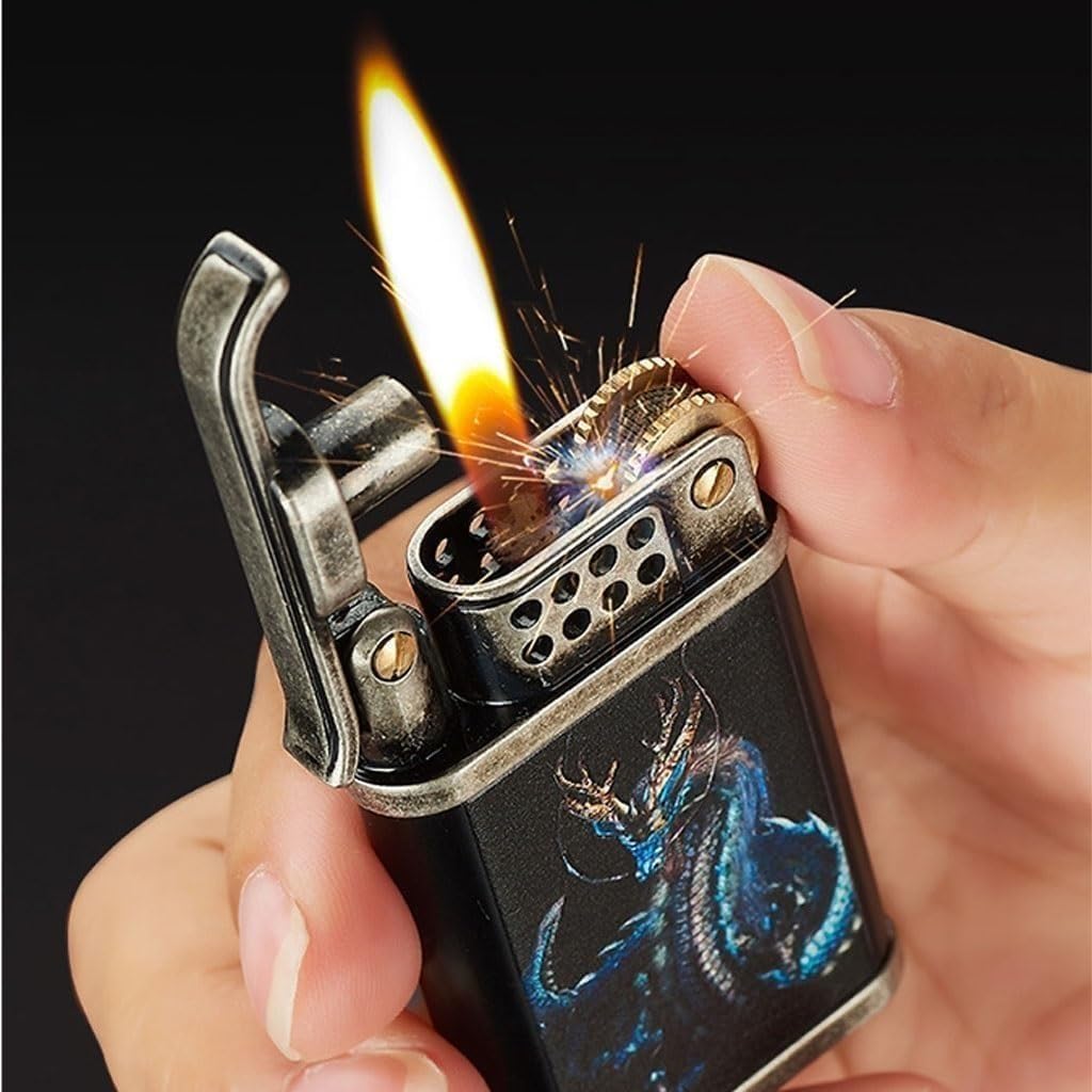 Vintage Kerosene Lighter - Metal Dragon Design for Outdoor Camping