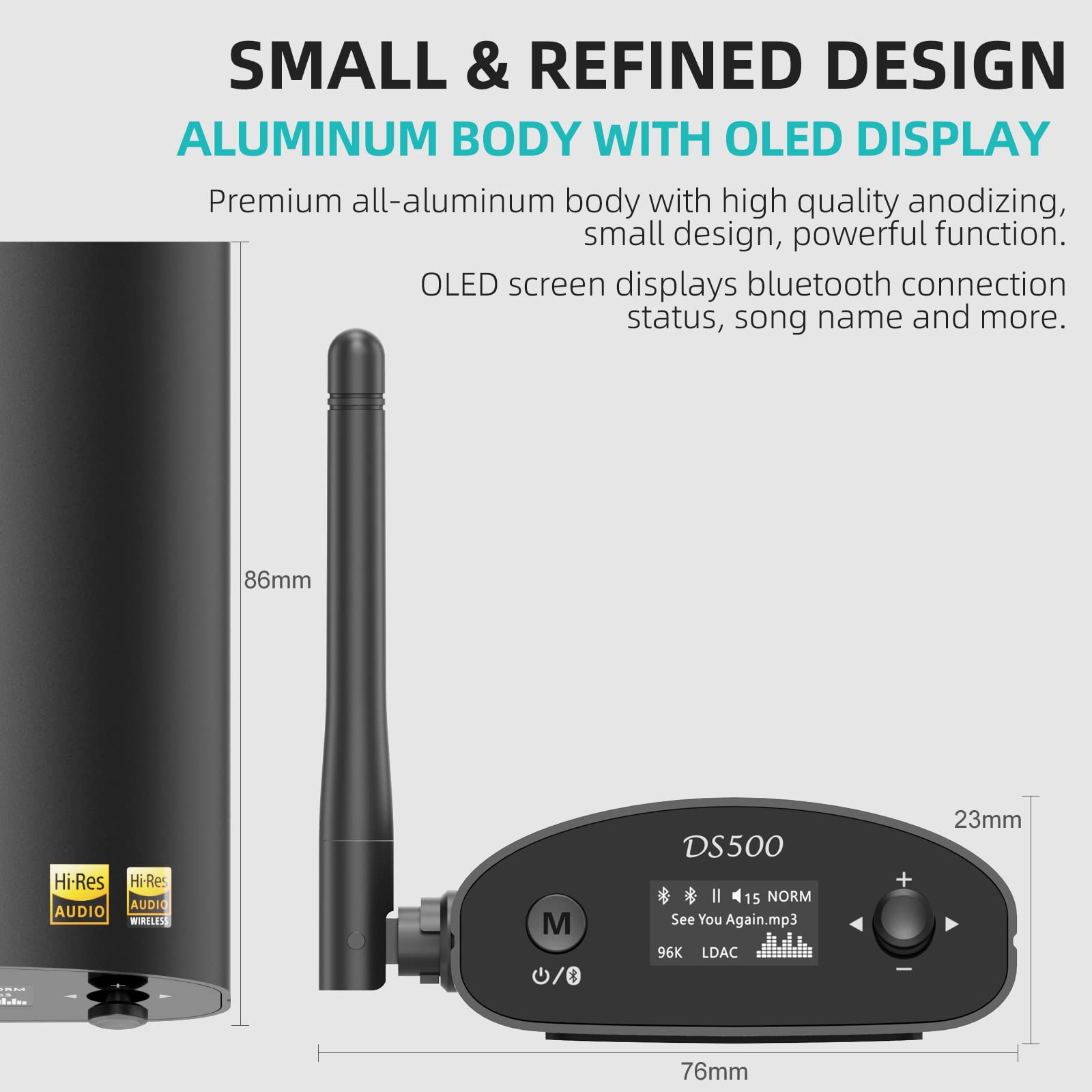 1Mii LDAC Bluetooth HiFi Receiver - Long Range Bluetooth 5.1 Audio Adapter with Audiophile DAC, aptX HD & Low Latency, OLED Display & Optical/Coaxial/AUX Output - Perfect for Home Stereo, AV Receiver, Amplifier & Wireless Music Streaming
