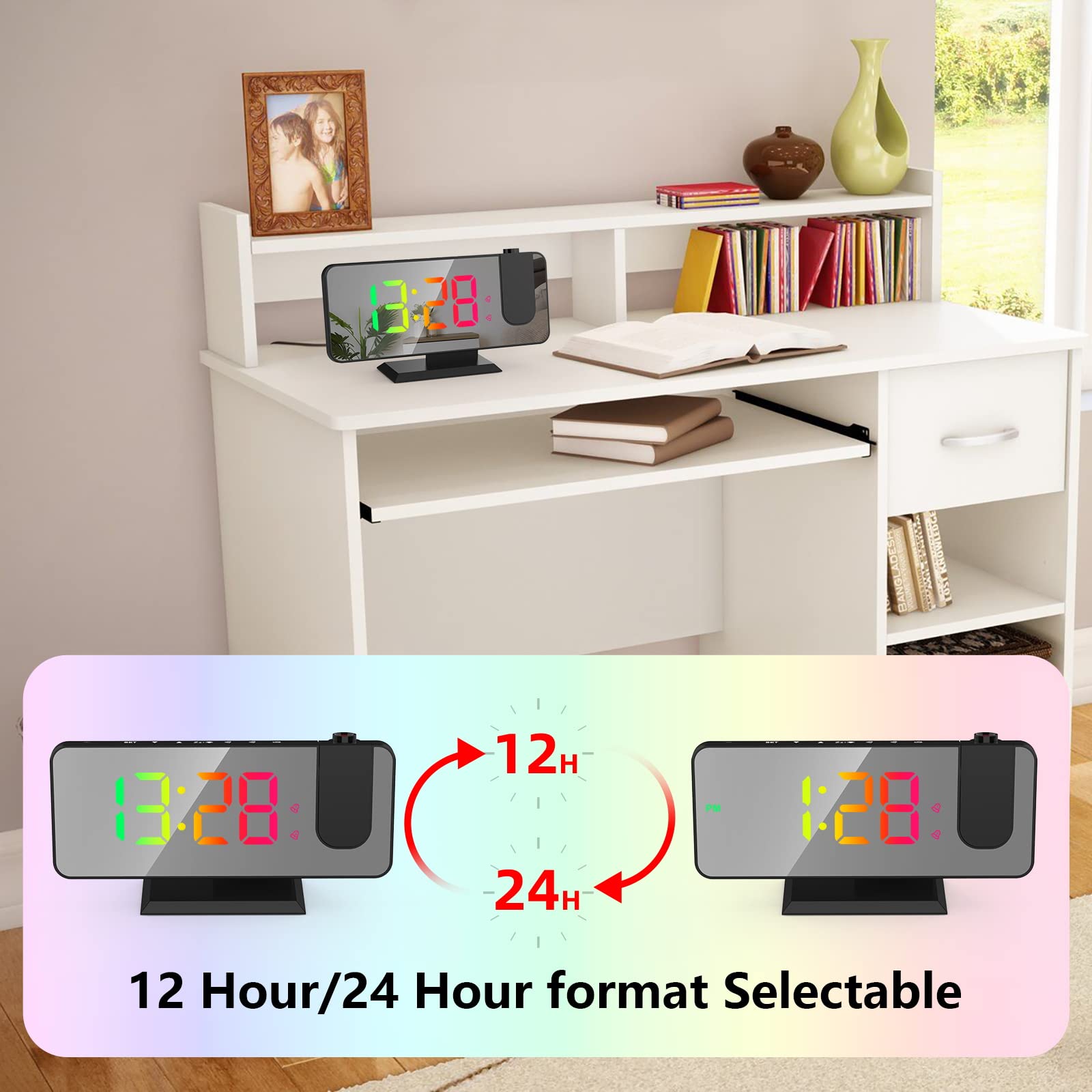 180° Rotatable Projection Alarm Clock with 7.4