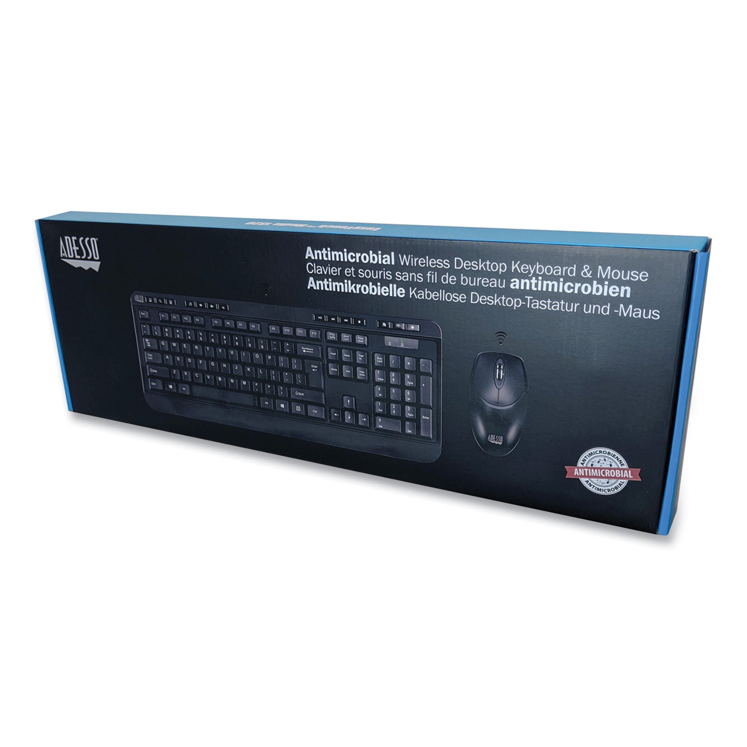 Adesso WKB-1320CB Antimicrobial Wireless Keyboard and Mouse Combo - 2.4GHz USB Receiver, 30ft Range, Ergonomic Design for Office & Home Use - Perfect for Workstations, Gaming, and Shared Computers (Black)