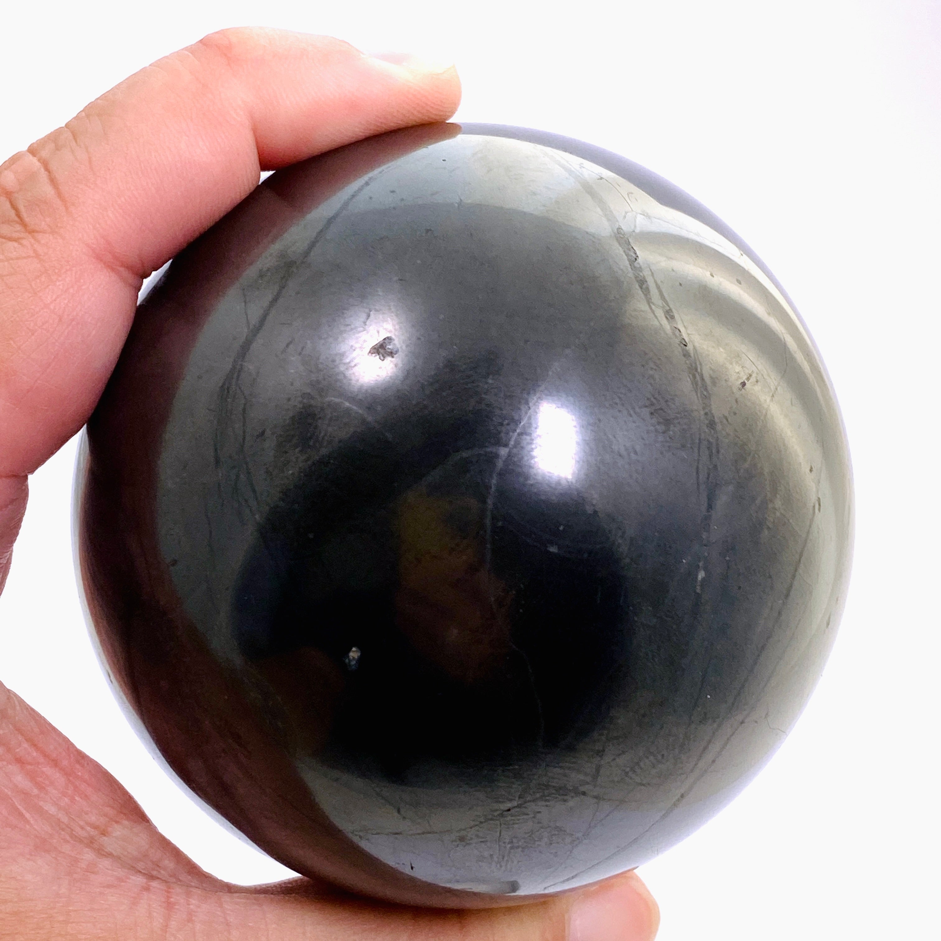 Shungite Sphere 84mm - Natural EMF Protection Stone for Home & Office - Meditation, Healing & Energy Purification - Perfect for Desk Decor, Feng Shui & Spiritual Practices