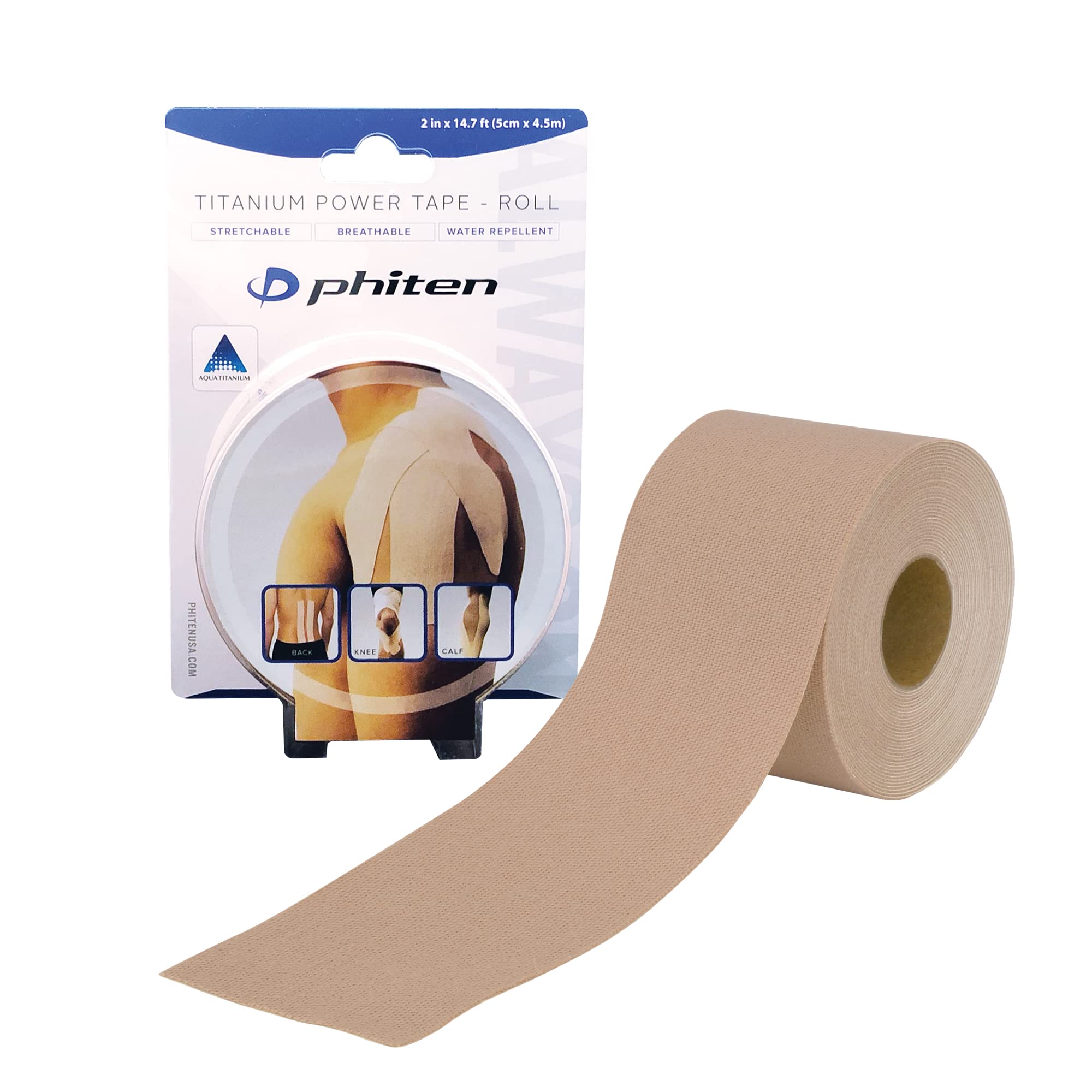Phiten X30 Titanium Power Tape Roll - Water-Resistant Kinesiology Tape for Muscle, Knee, Shoulder & Joint Pain Relief - Professional Sports Therapeutic Athletic Kinesio Tape for Athletes & Recovery - Beige, 2” x 14.7’ - Ideal for Running, Gym Workouts & Post-Injury Rehabilitation