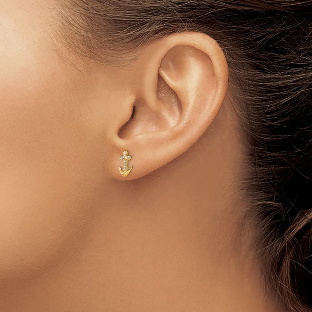 14K Gold Anchor Earrings for Women - Cubic Zirconia Fine Jewelry Gift for Her, Perfect for Daily Wear & Special Occasions