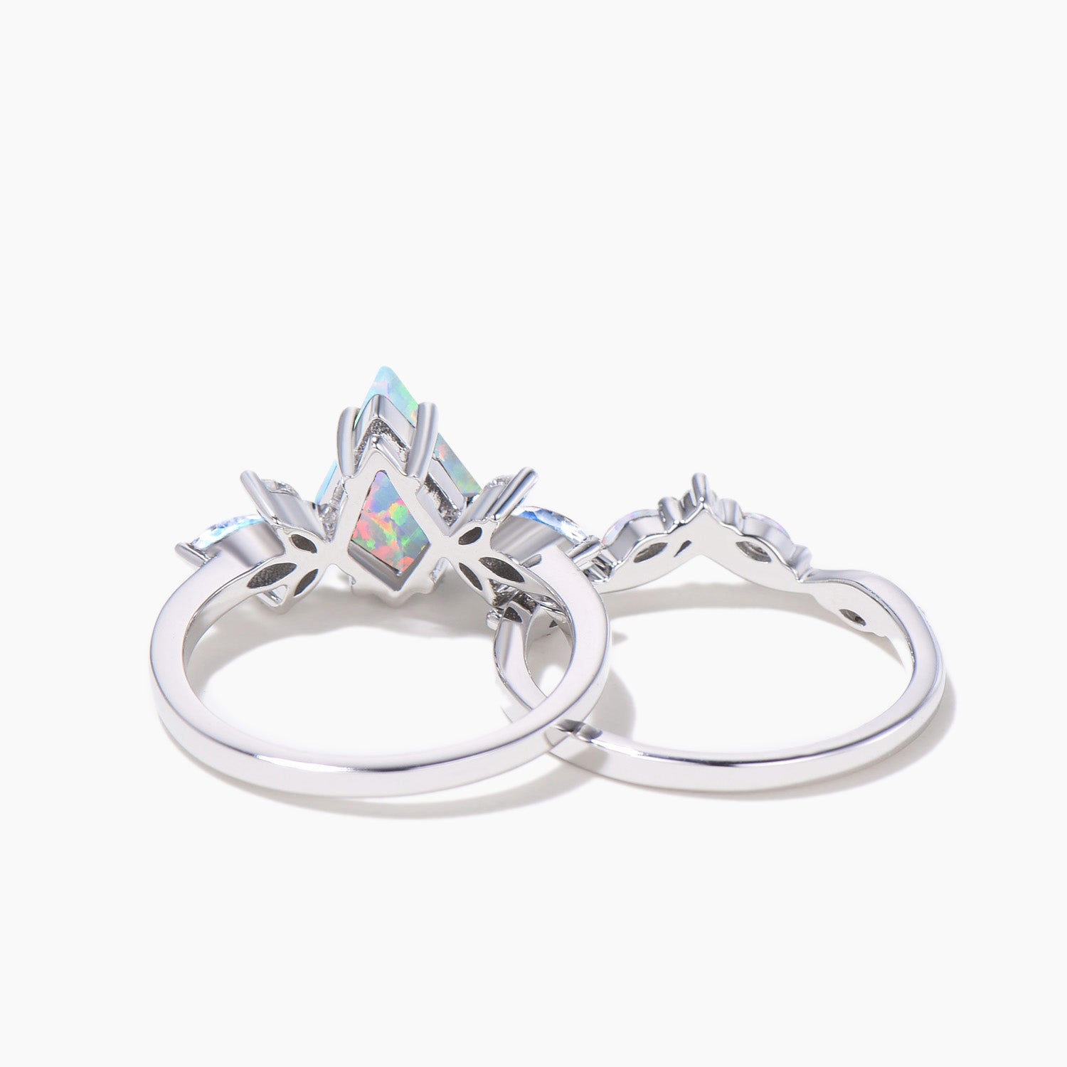 Elegant Kite Cut White Opal Engagement Ring with Moonstone Cluster - Vintage Bridal Wedding Ring Set for Women - Perfect for Proposals, Anniversaries & Romantic Occasions